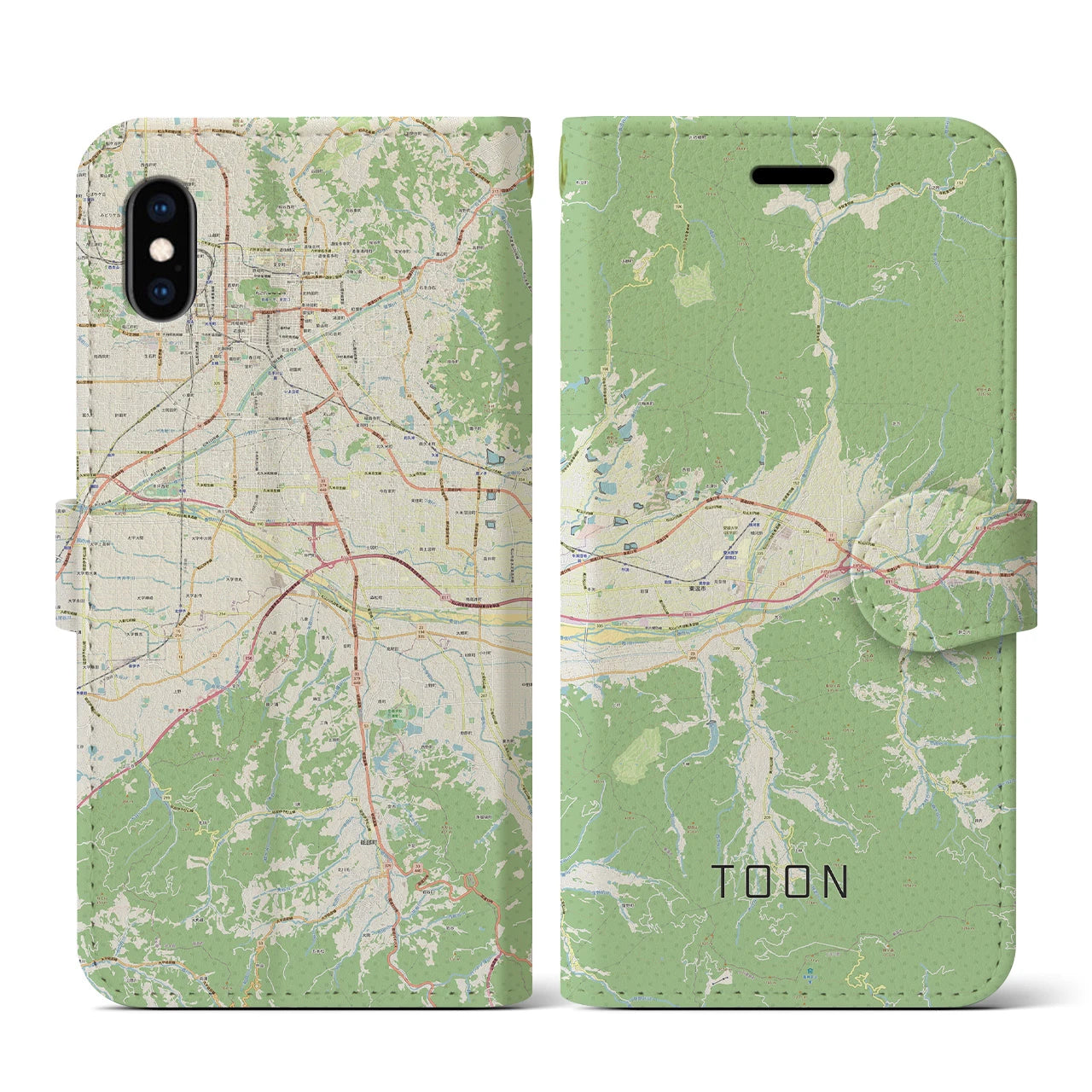 【東温(愛媛県)】地図柄iPhoneケース(手帳タイプ)ナチュラル・iPhone XS / X 用