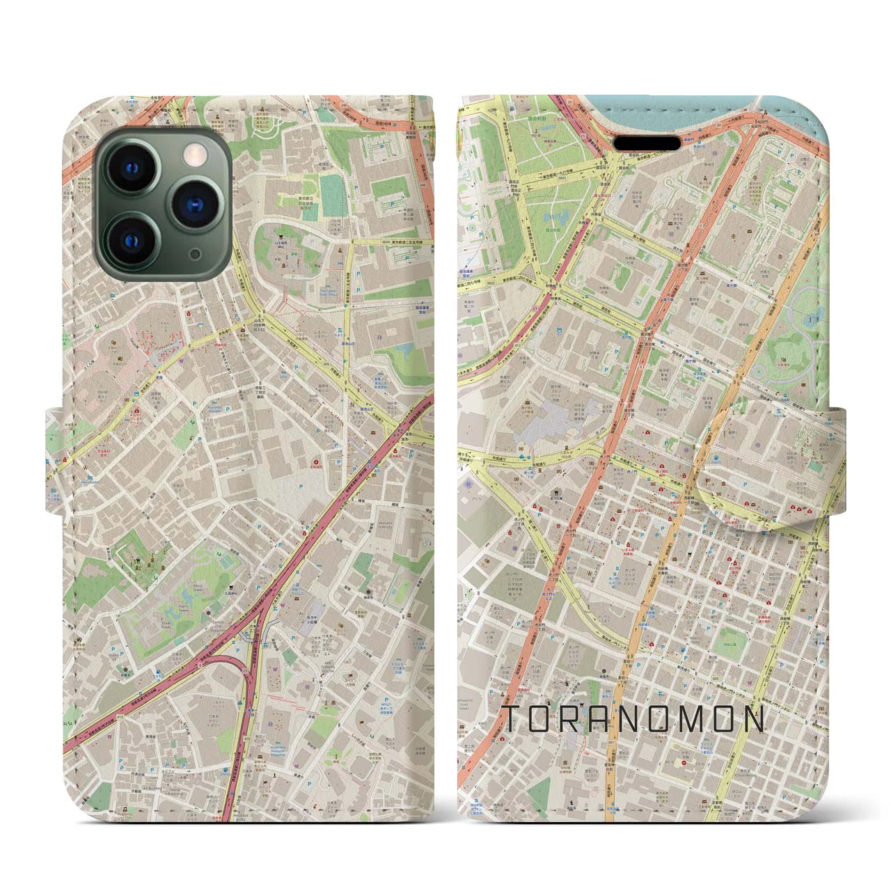 【虎ノ門(東京都)】地図柄iPhoneケース(手帳タイプ)ナチュラル・iPhone 11 Pro 用