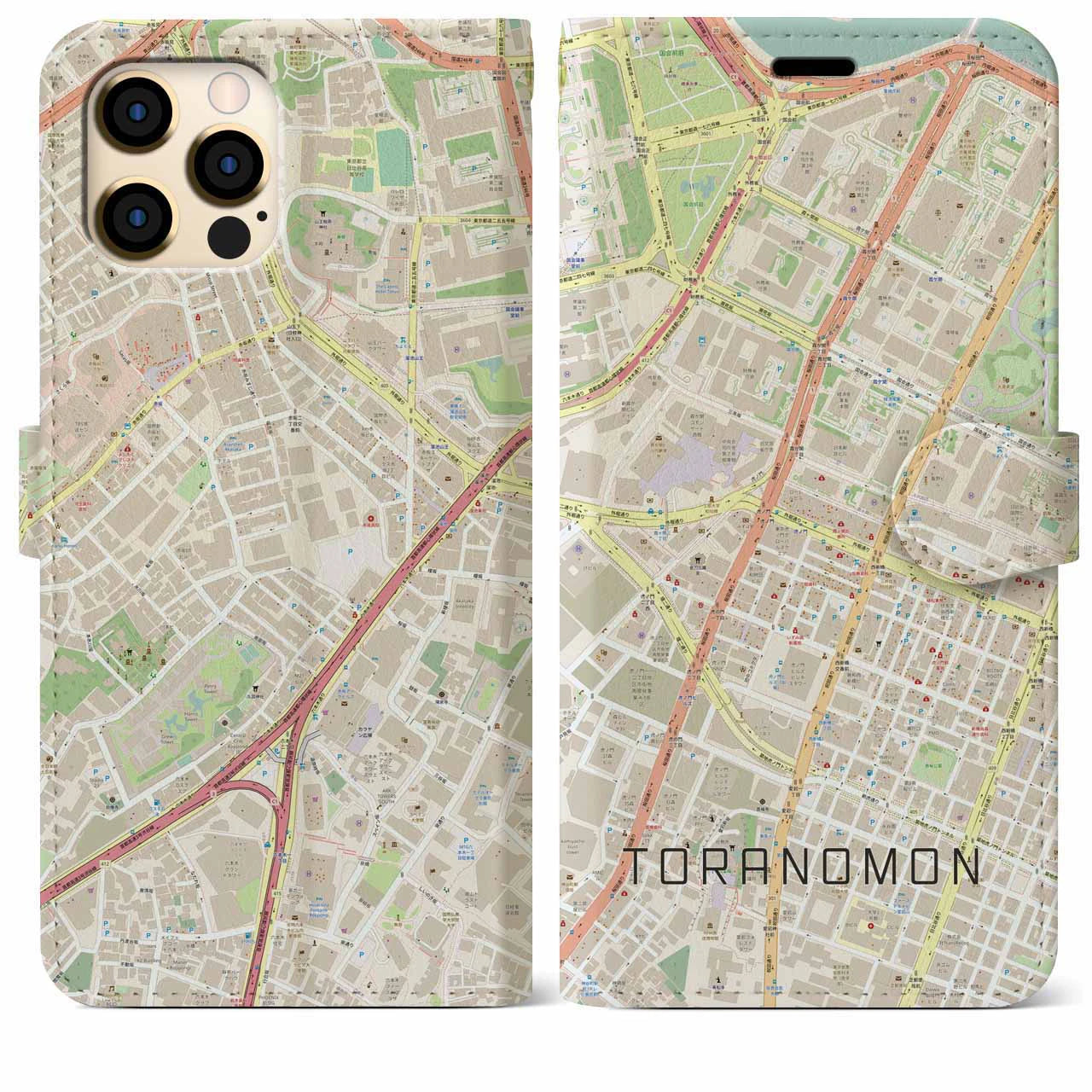 【虎ノ門(東京都)】地図柄iPhoneケース(手帳タイプ)ナチュラル・iPhone 12 Pro Max 用