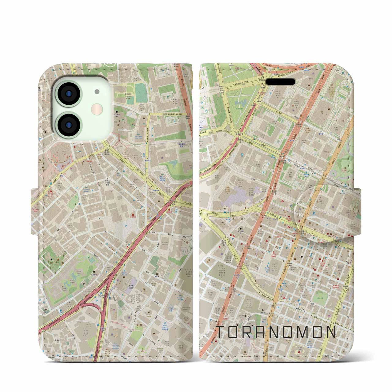 【虎ノ門(東京都)】地図柄iPhoneケース(手帳タイプ)ナチュラル・iPhone 12 mini 用