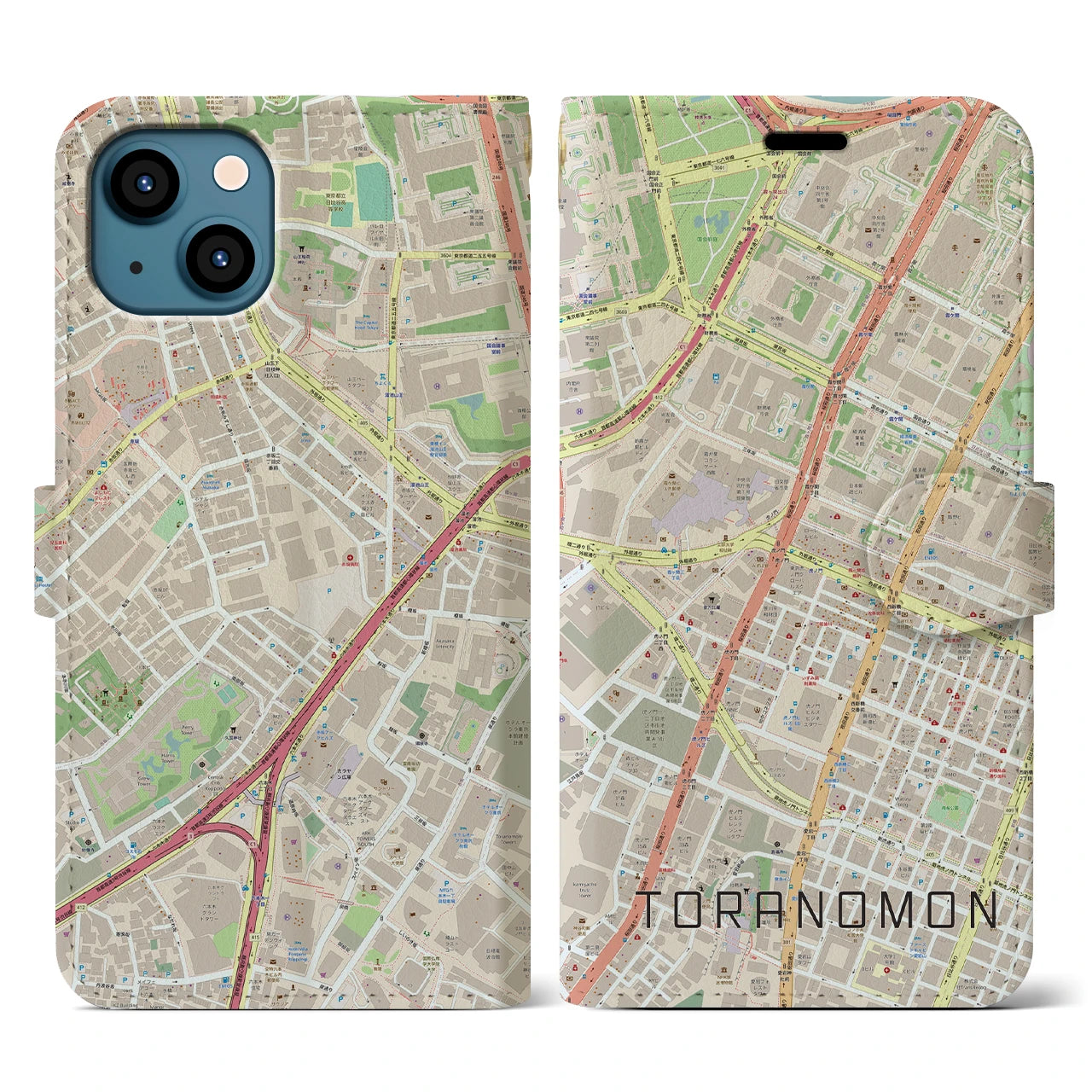 【虎ノ門(東京都)】地図柄iPhoneケース(手帳タイプ)ナチュラル・iPhone 13 用