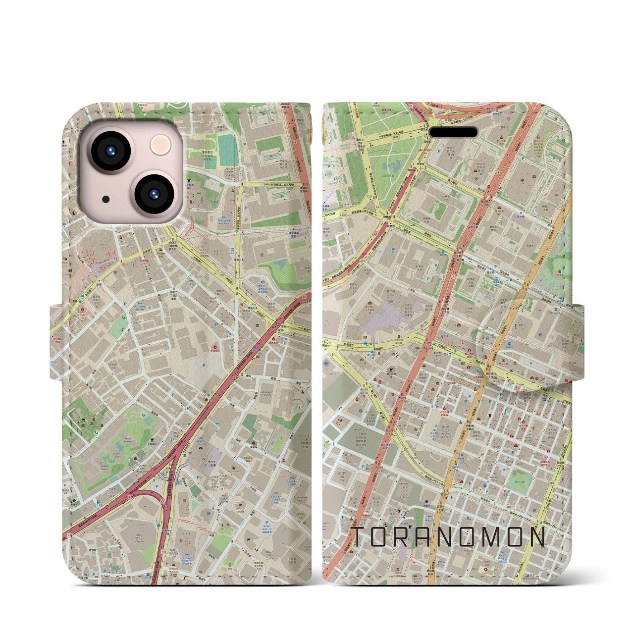 【虎ノ門(東京都)】地図柄iPhoneケース(手帳タイプ)ナチュラル・iPhone 13 mini 用