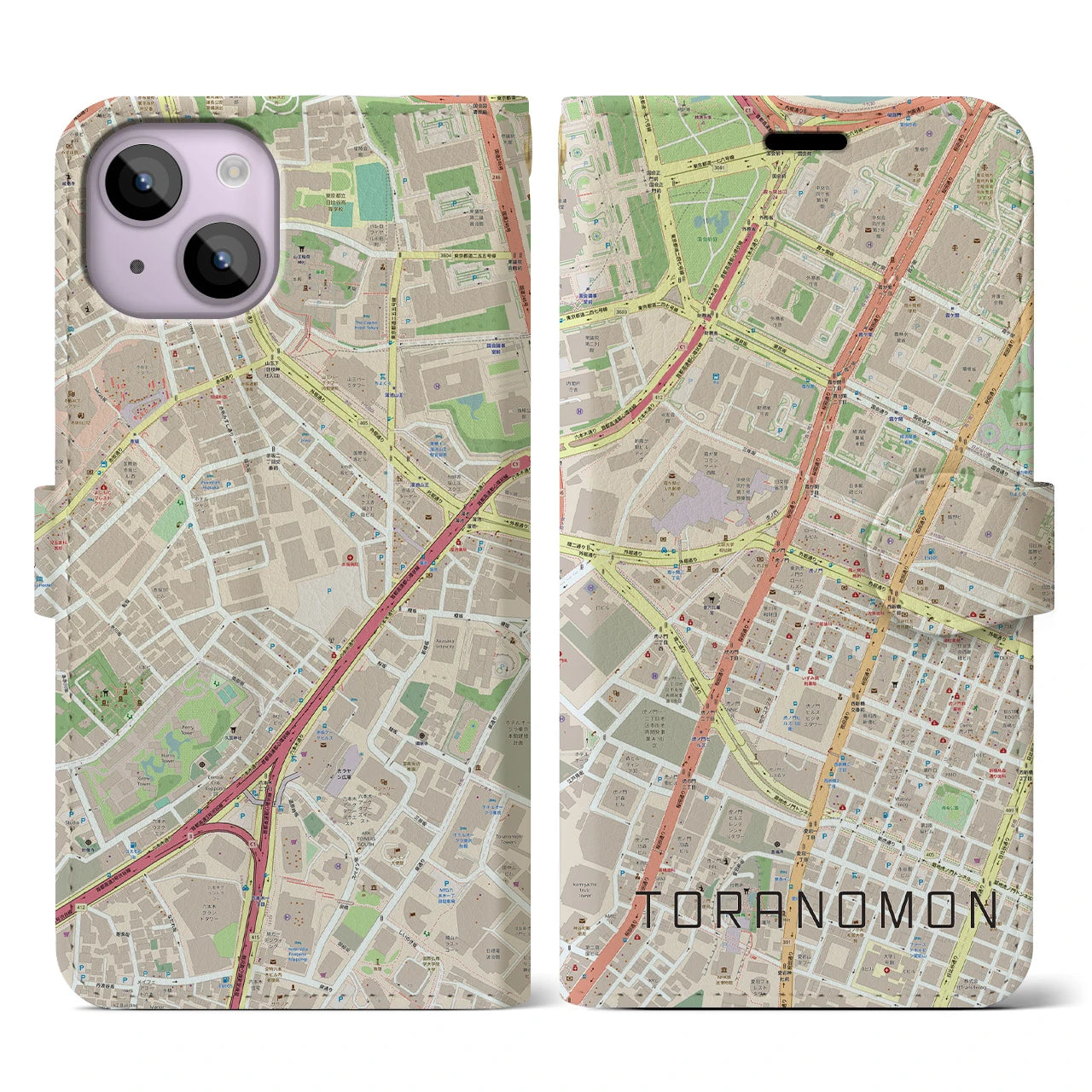 【虎ノ門(東京都)】地図柄iPhoneケース(手帳タイプ)ナチュラル・iPhone 14 用