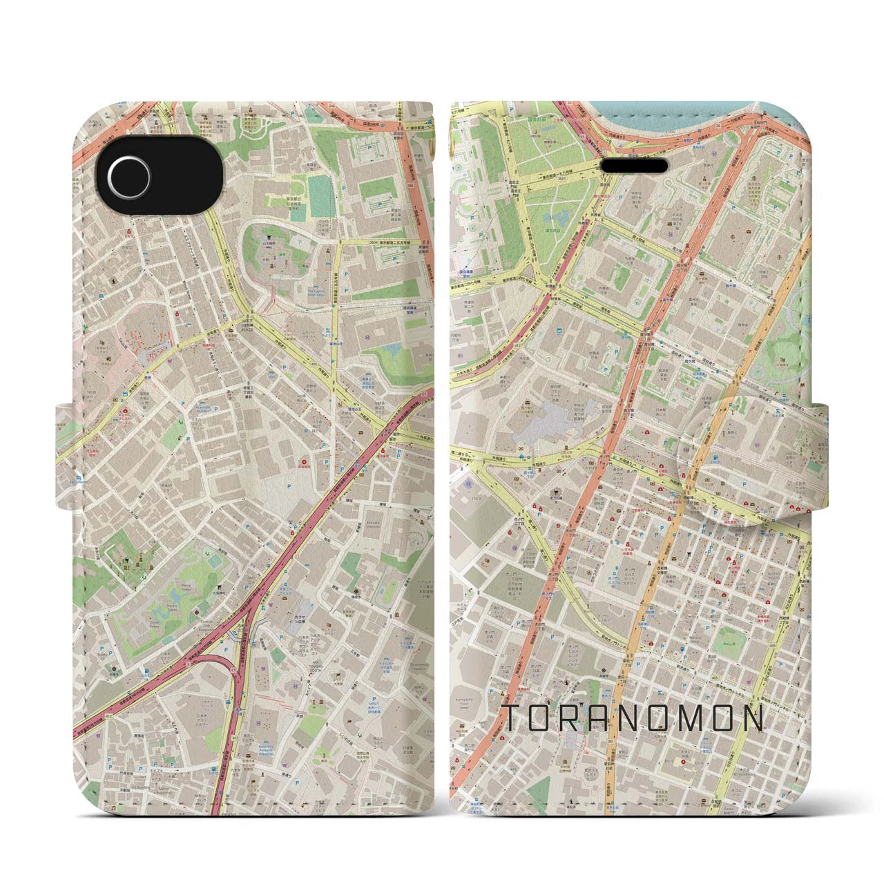 【虎ノ門(東京都)】地図柄iPhoneケース(手帳タイプ)ナチュラル・iPhone SE(第3 / 第2世代) / 8 / 7 / 6s / 6 用