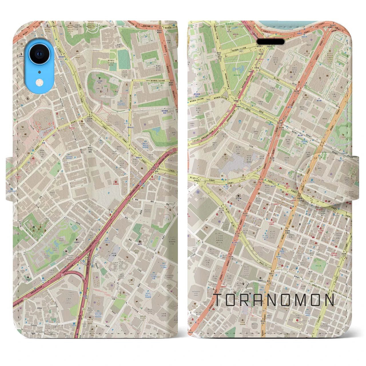 【虎ノ門(東京都)】地図柄iPhoneケース(手帳タイプ)ナチュラル・iPhone XR 用