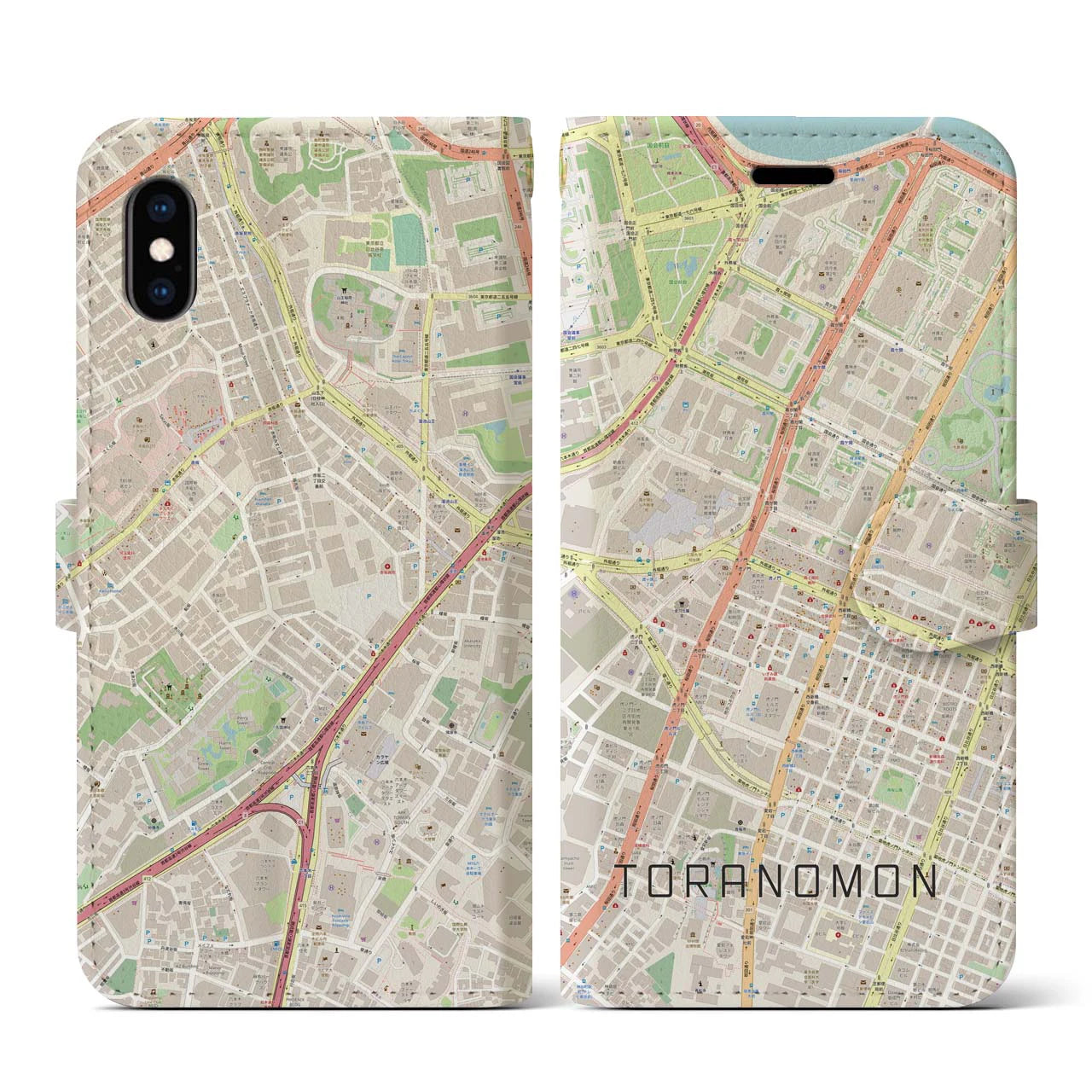 【虎ノ門(東京都)】地図柄iPhoneケース(手帳タイプ)ナチュラル・iPhone XS / X 用