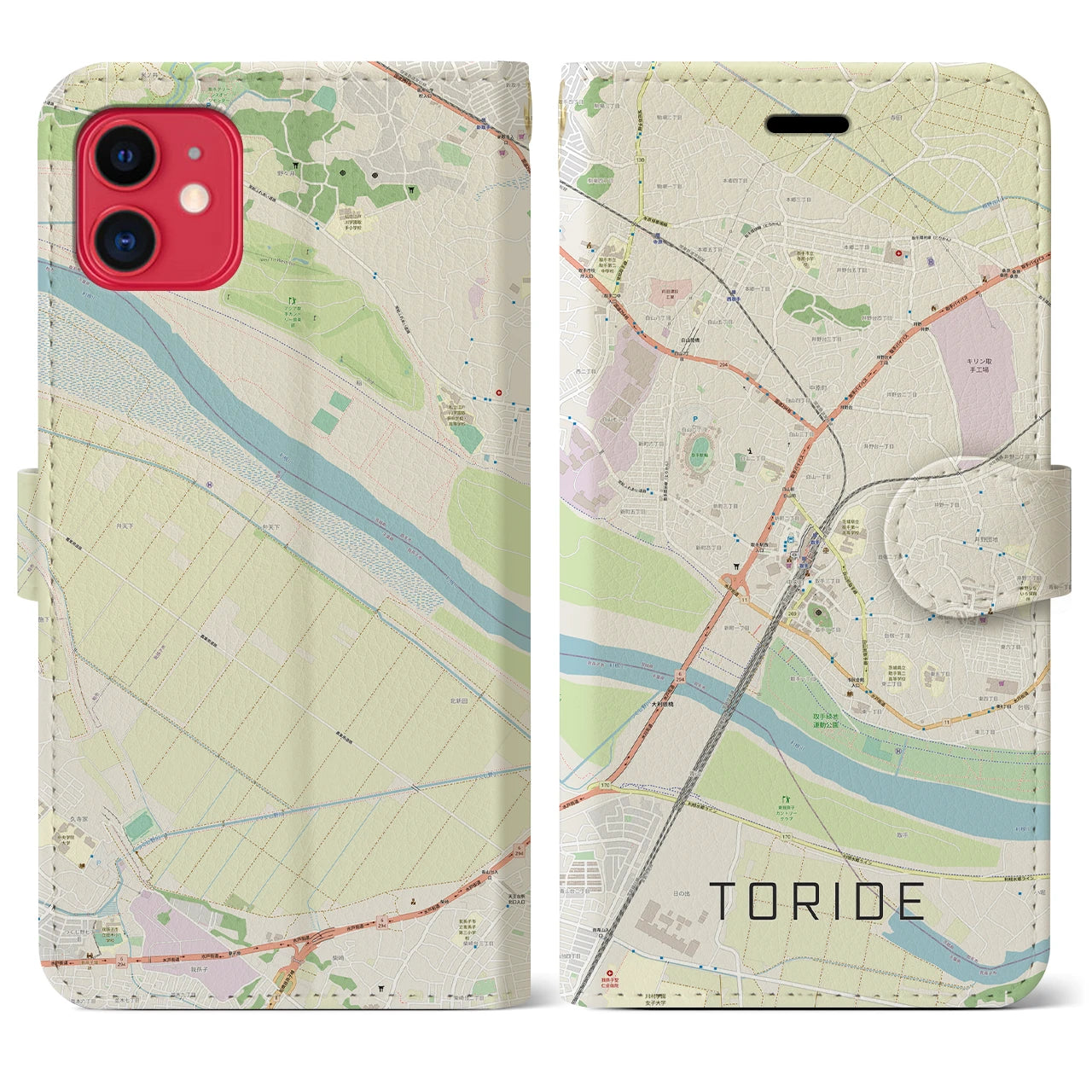 【取手(茨城県)】地図柄iPhoneケース(手帳タイプ)ナチュラル・iPhone 11 用