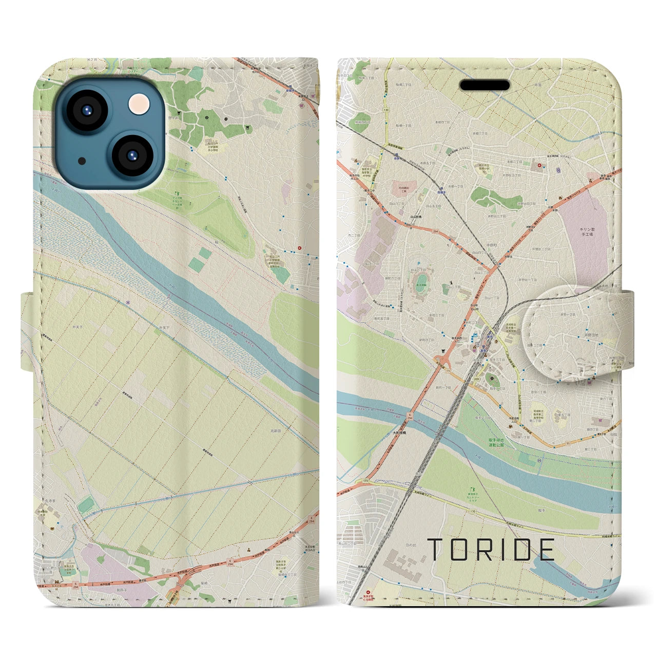 【取手(茨城県)】地図柄iPhoneケース(手帳タイプ)ナチュラル・iPhone 13 用
