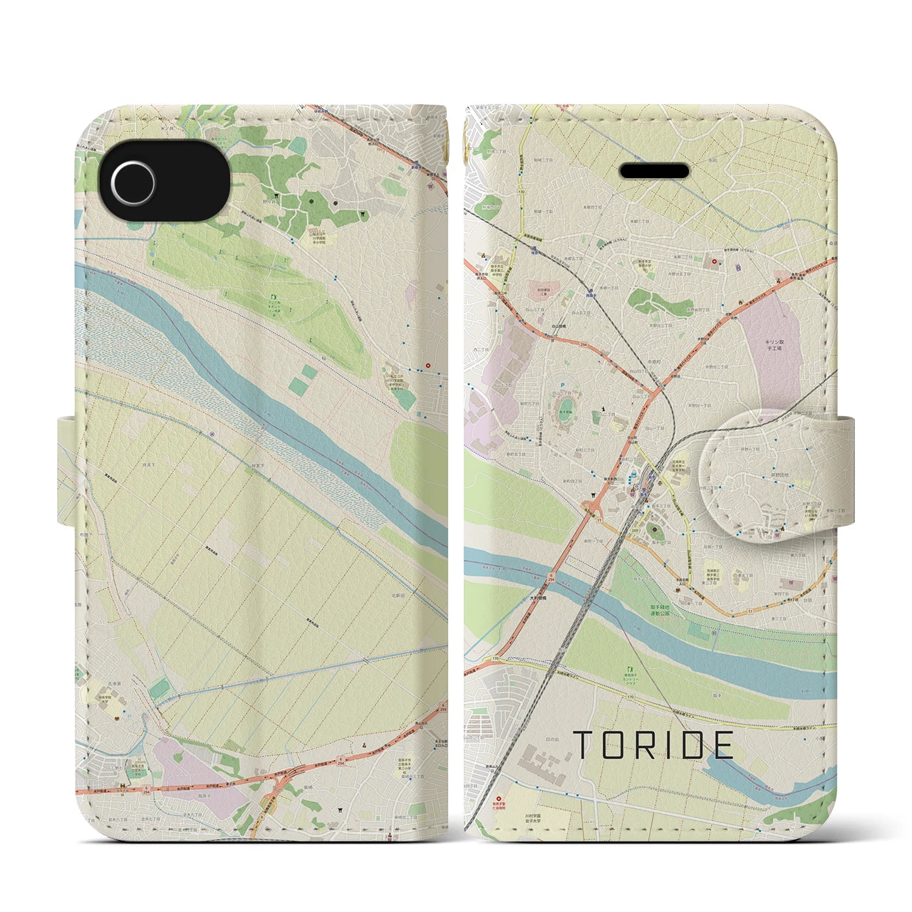 【取手(茨城県)】地図柄iPhoneケース(手帳タイプ)ナチュラル・iPhone SE(第3 / 第2世代) / 8 / 7 / 6s / 6 用