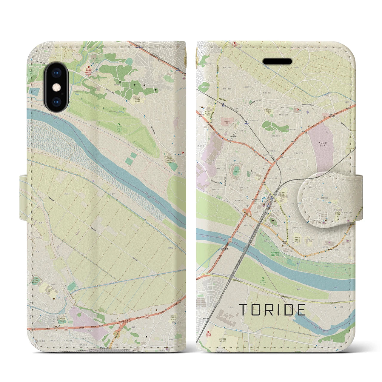 【取手(茨城県)】地図柄iPhoneケース(手帳タイプ)ナチュラル・iPhone XS / X 用