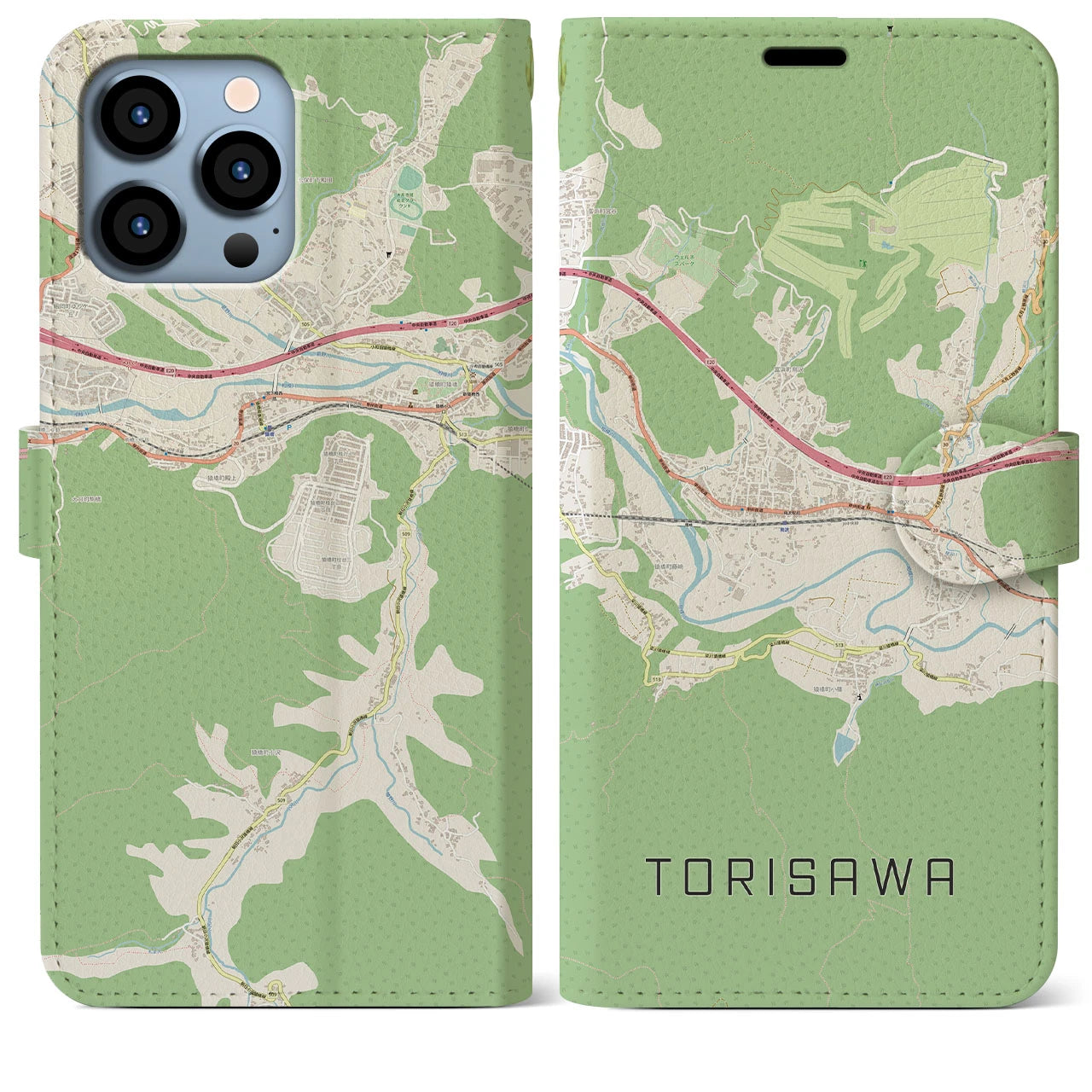 【鳥沢(山梨県)】地図柄iPhoneケース(手帳タイプ)ナチュラル・iPhone 13 Pro Max 用