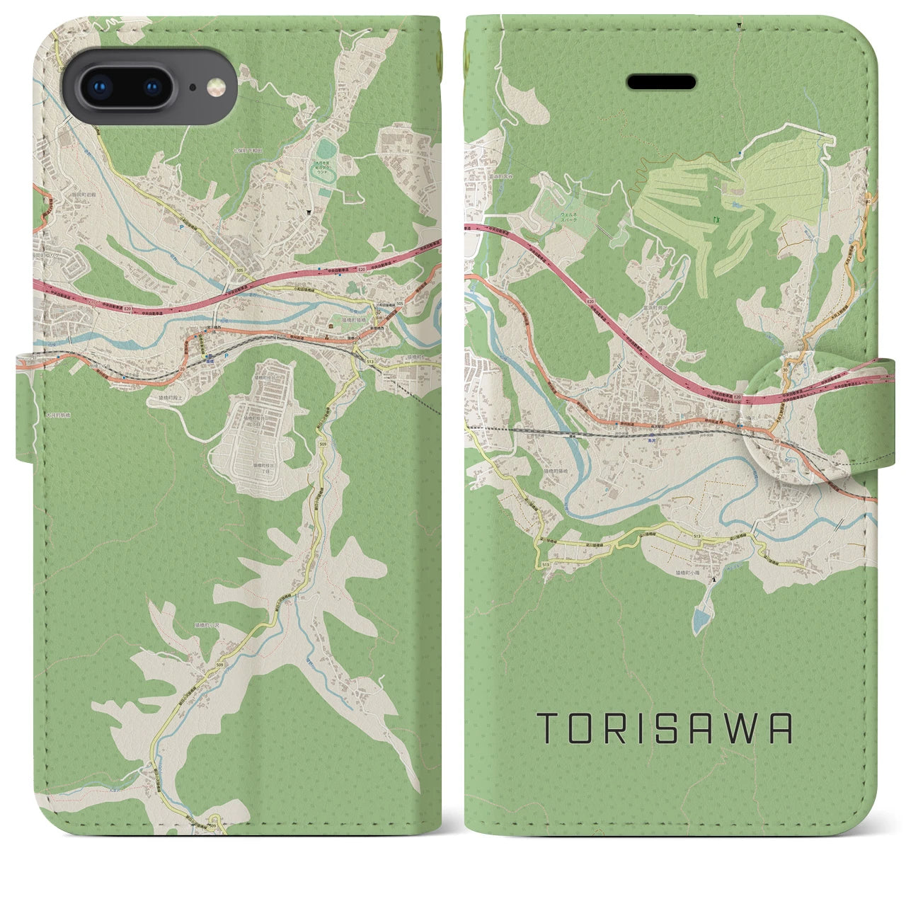 【鳥沢(山梨県)】地図柄iPhoneケース(手帳タイプ)ナチュラル・iPhone 8Plus /7Plus / 6sPlus / 6Plus 用