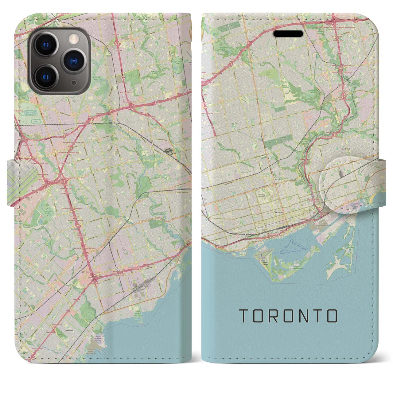 【トロント(カナダ)】地図柄iPhoneケース(手帳タイプ)ナチュラル・iPhone 11 Pro Max 用