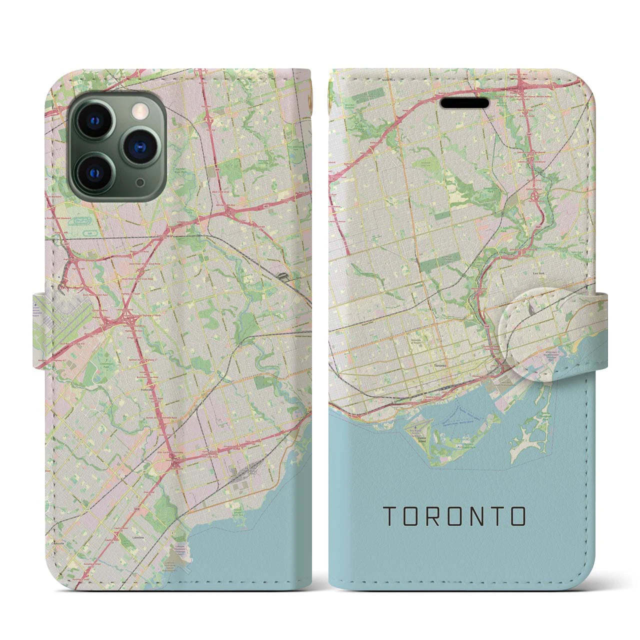 【トロント(カナダ)】地図柄iPhoneケース(手帳タイプ)ナチュラル・iPhone 11 Pro 用