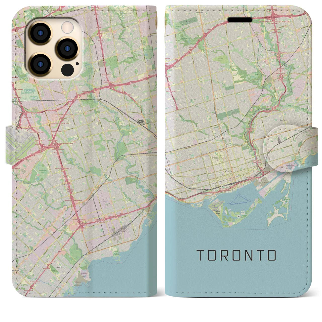 【トロント(カナダ)】地図柄iPhoneケース(手帳タイプ)ナチュラル・iPhone 12 Pro Max 用
