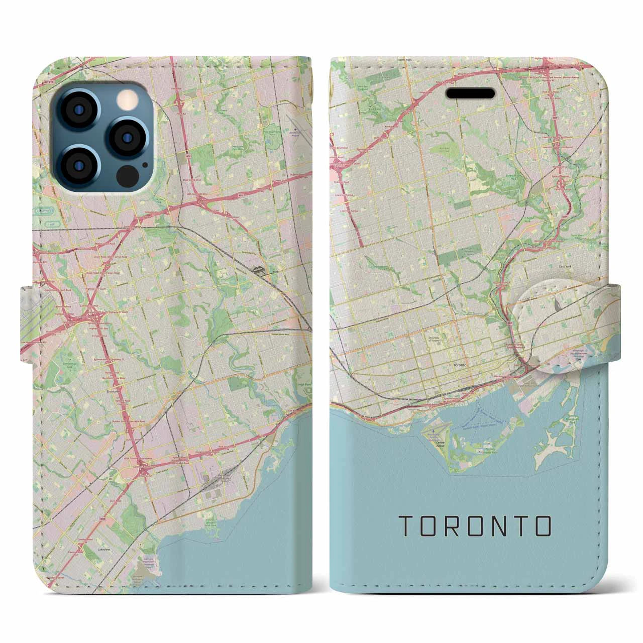 【トロント(カナダ)】地図柄iPhoneケース(手帳タイプ)ナチュラル・iPhone 12 / 12 Pro 用