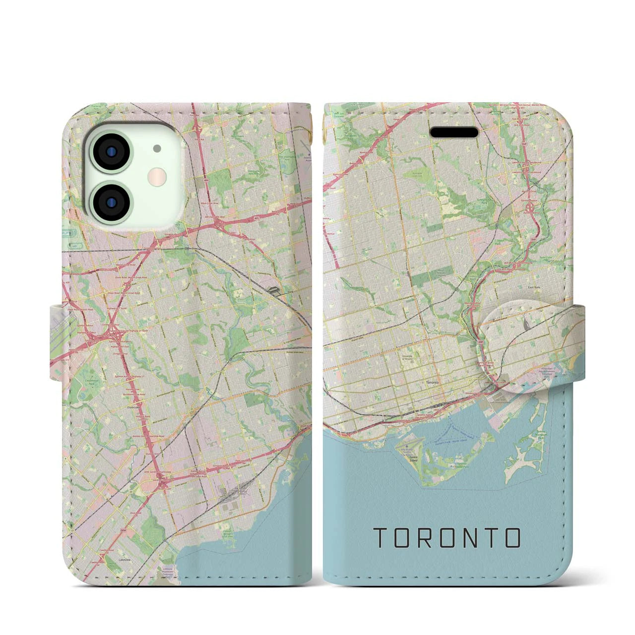 【トロント(カナダ)】地図柄iPhoneケース(手帳タイプ)ナチュラル・iPhone 12 mini 用