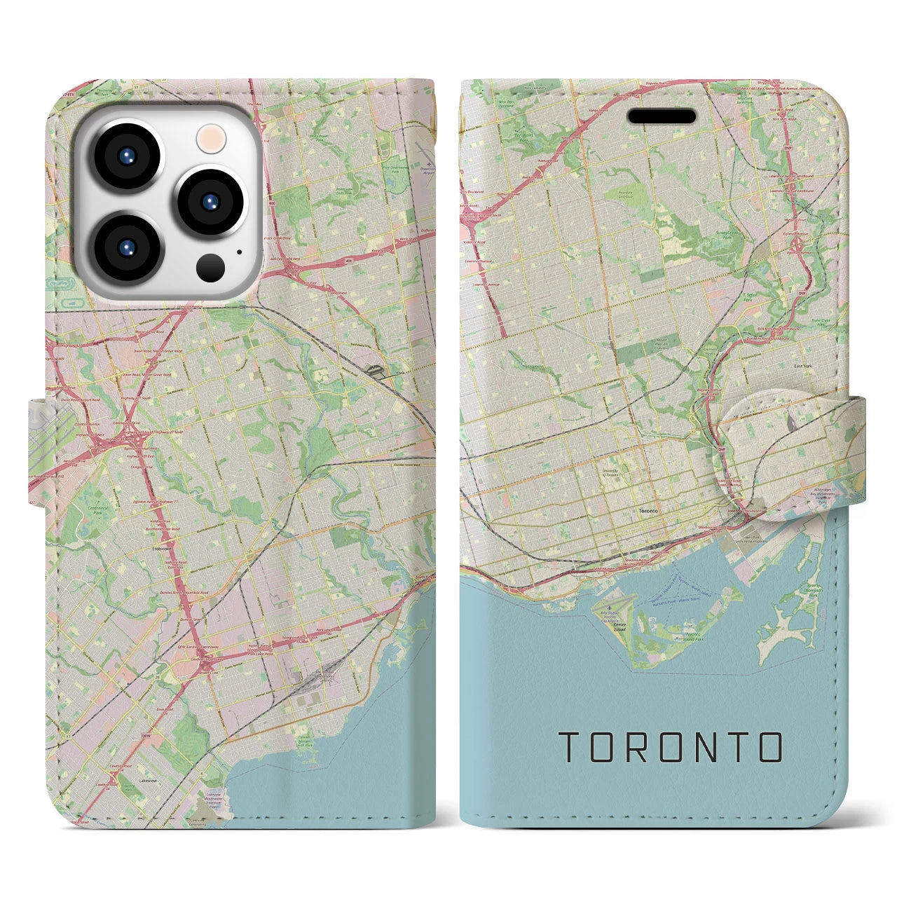 【トロント(カナダ)】地図柄iPhoneケース(手帳タイプ)ナチュラル・iPhone 13 Pro 用