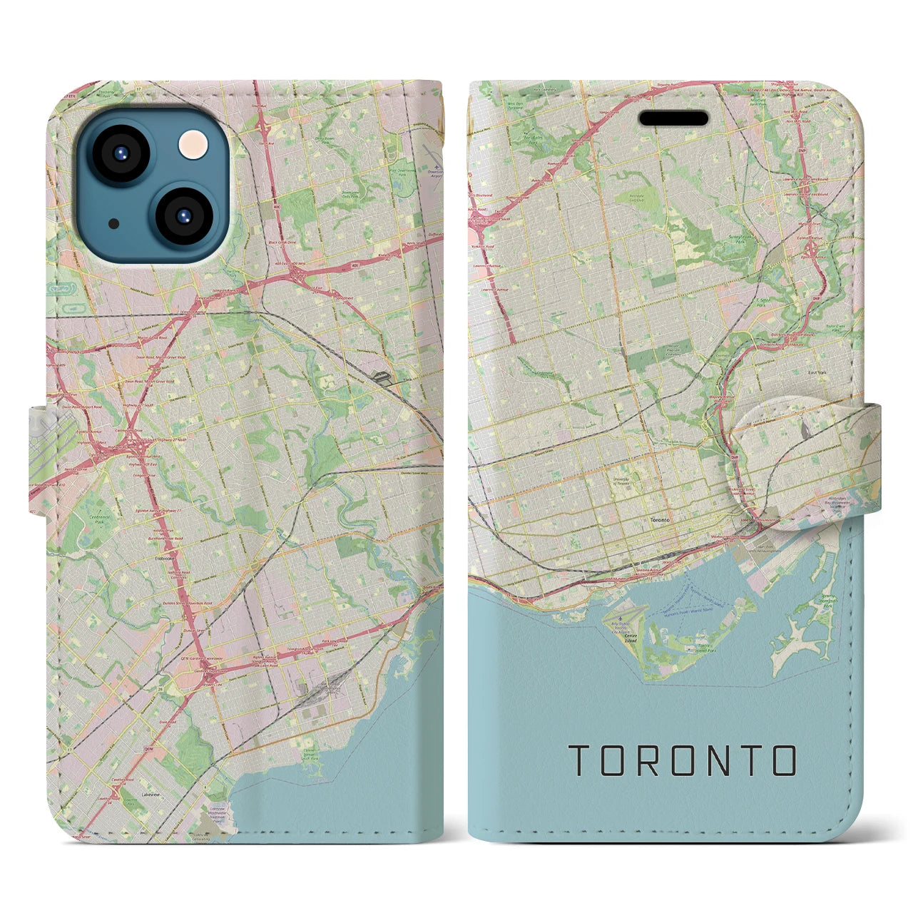 【トロント(カナダ)】地図柄iPhoneケース(手帳タイプ)ナチュラル・iPhone 13 用
