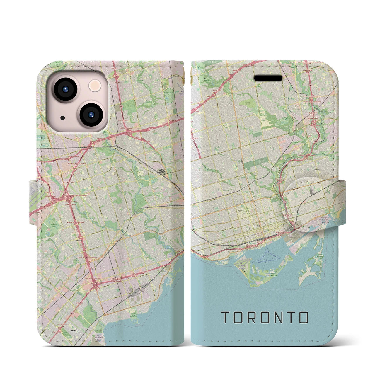 【トロント(カナダ)】地図柄iPhoneケース(手帳タイプ)ナチュラル・iPhone 13 mini 用