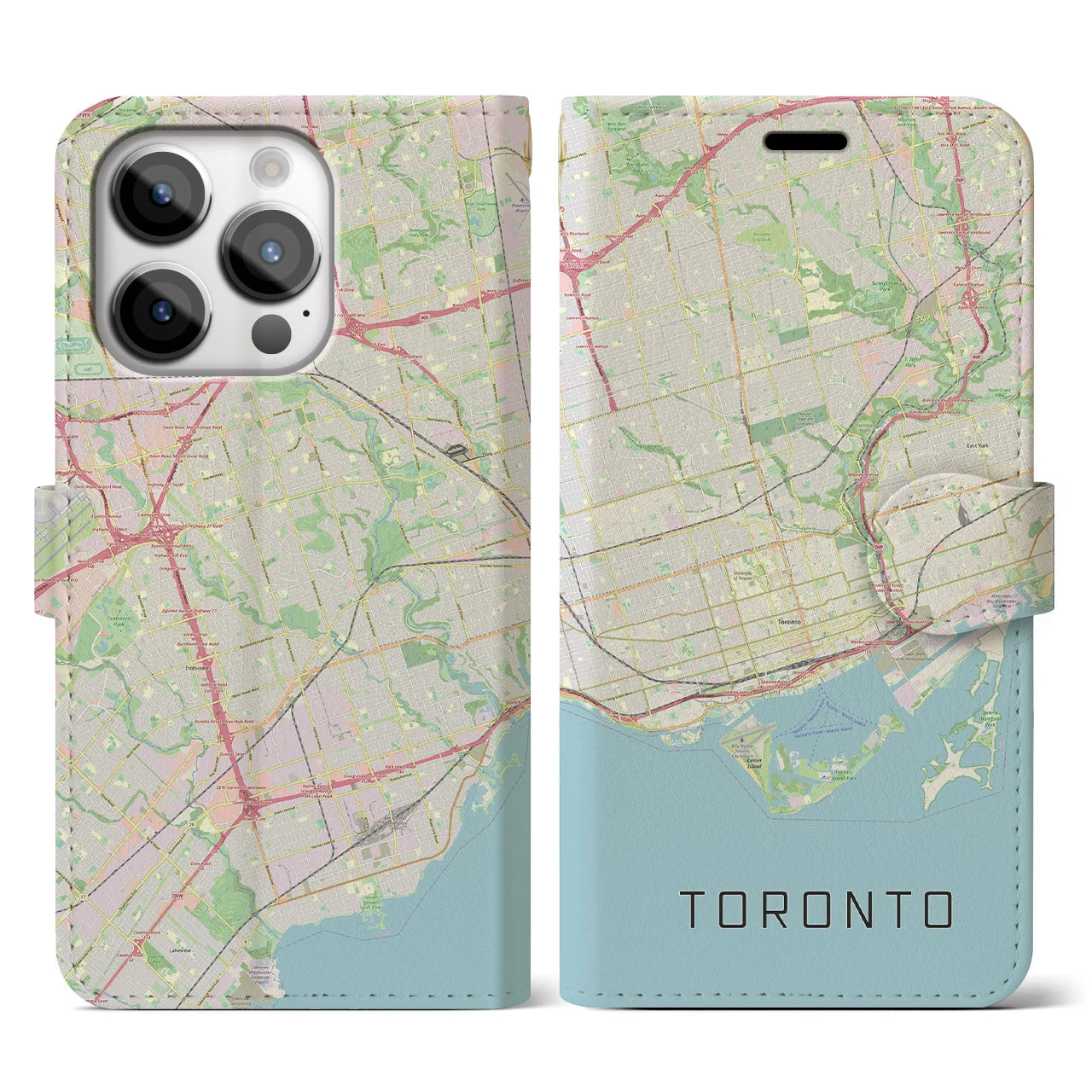 【トロント(カナダ)】地図柄iPhoneケース(手帳タイプ)ナチュラル・iPhone 14 Pro 用