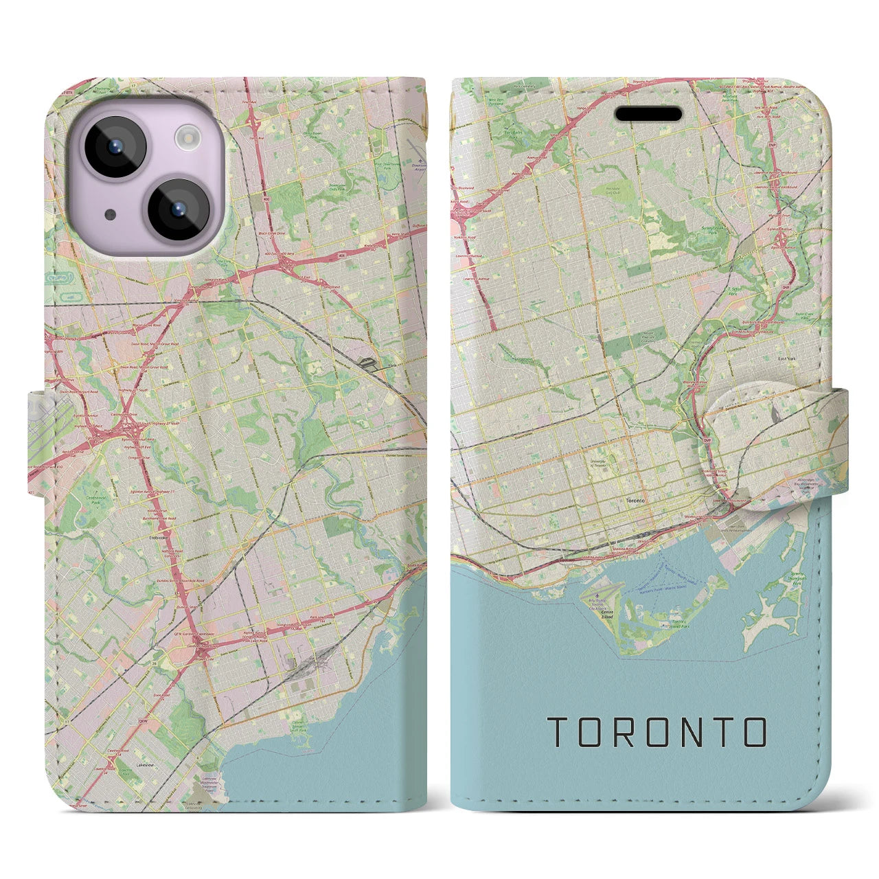 【トロント(カナダ)】地図柄iPhoneケース(手帳タイプ)ナチュラル・iPhone 14 用