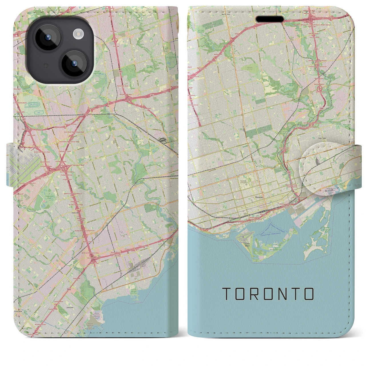 【トロント(カナダ)】地図柄iPhoneケース(手帳タイプ)ナチュラル・iPhone 14 Plus 用