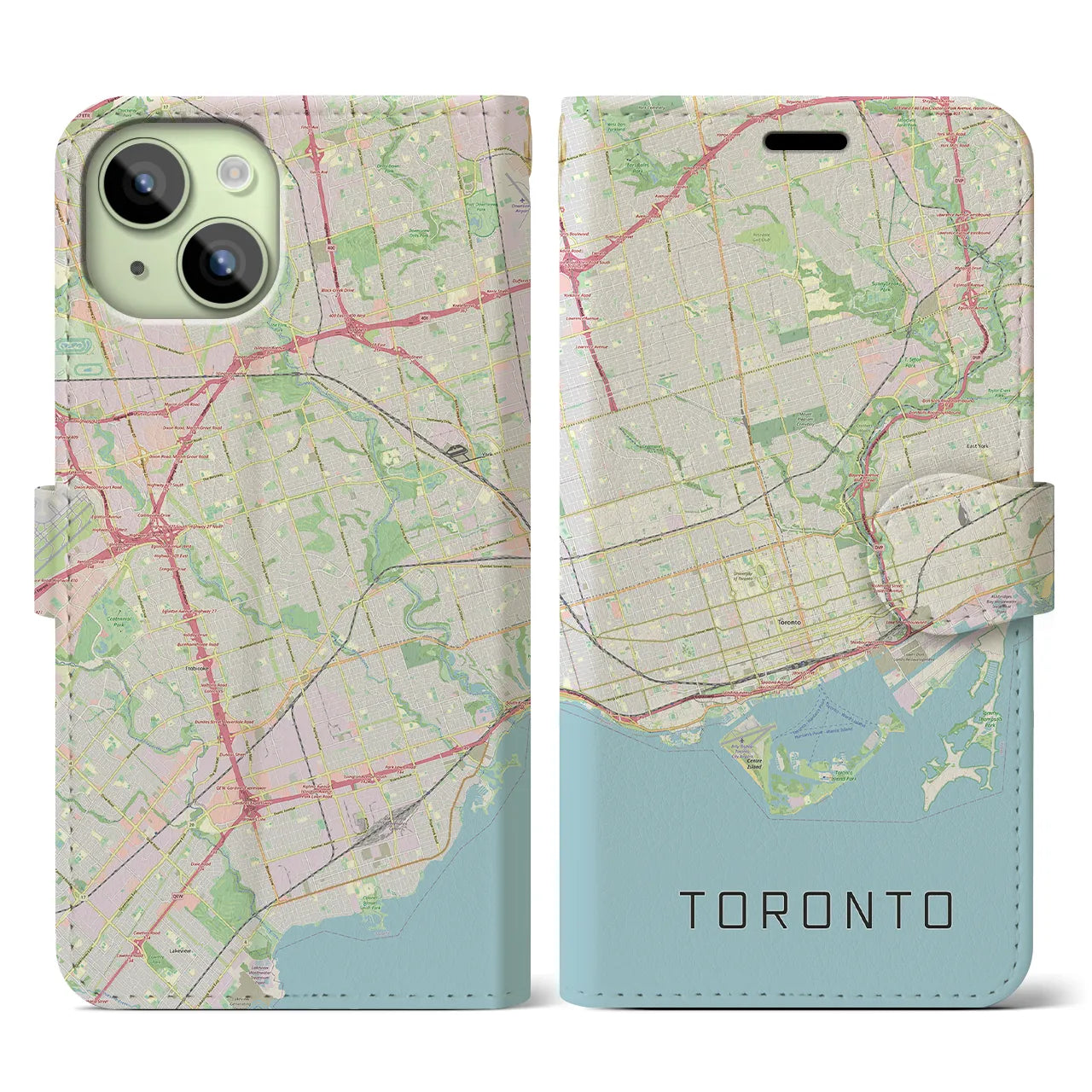 【トロント(カナダ)】地図柄iPhoneケース(手帳タイプ)ナチュラル・iPhone 15 用