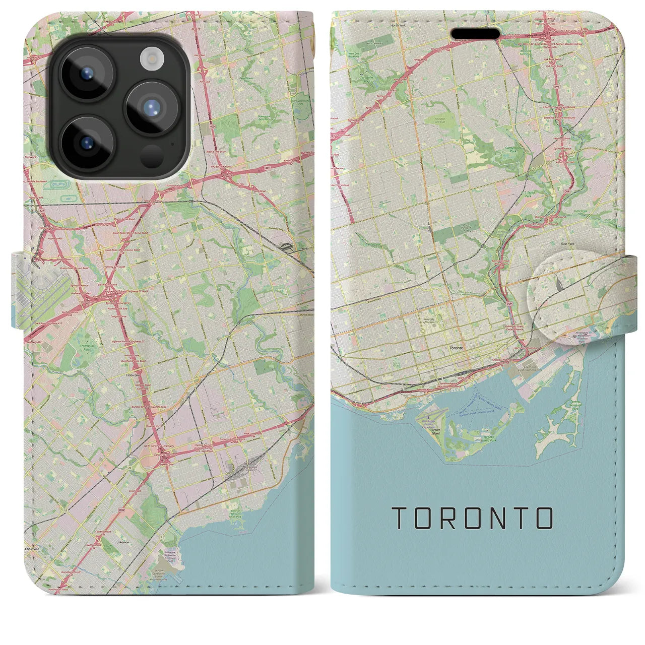 【トロント(カナダ)】地図柄iPhoneケース(手帳タイプ)ナチュラル・iPhone 15 Pro Max 用