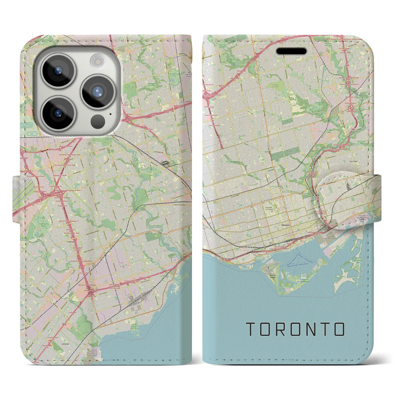 【トロント(カナダ)】地図柄iPhoneケース(手帳タイプ)ナチュラル・iPhone 15 Pro 用