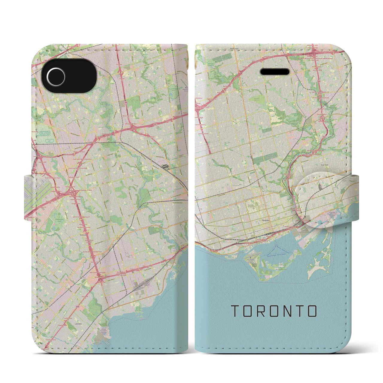 【トロント(カナダ)】地図柄iPhoneケース(手帳タイプ)ナチュラル・iPhone SE(第3 / 第2世代) / 8 / 7 / 6s / 6 用