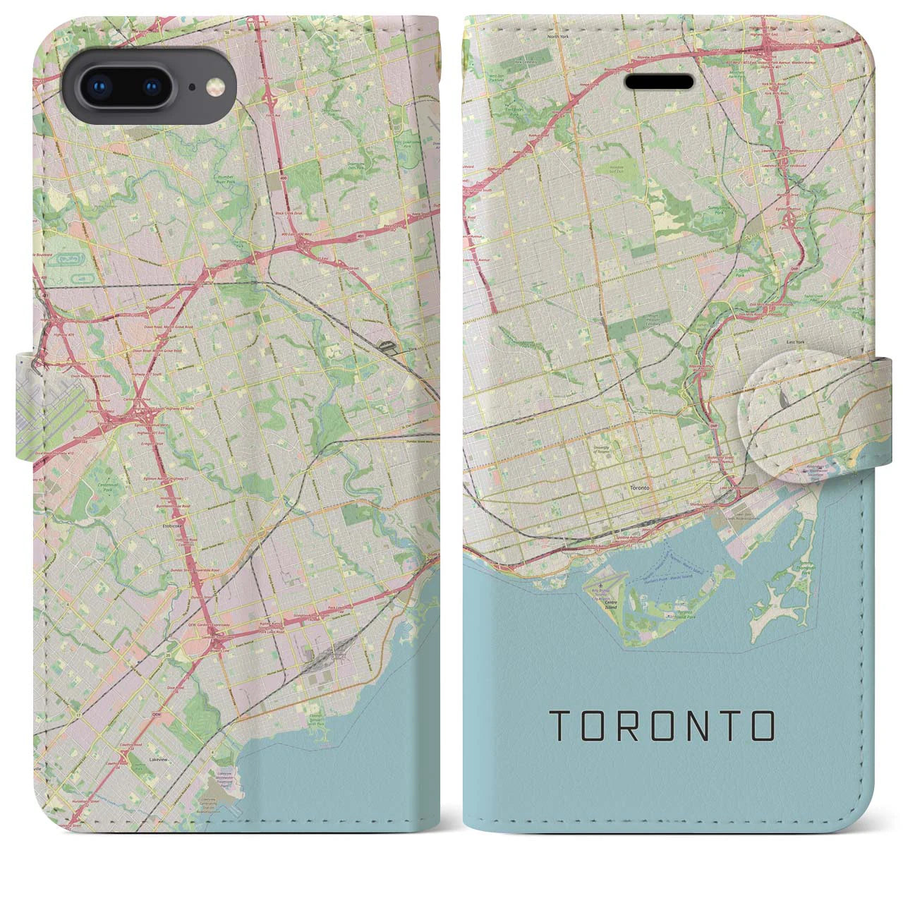 【トロント(カナダ)】地図柄iPhoneケース(手帳タイプ)ナチュラル・iPhone 8Plus /7Plus / 6sPlus / 6Plus 用