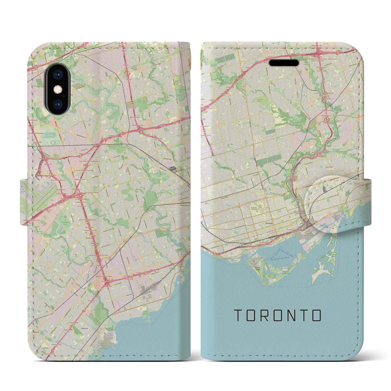 【トロント(カナダ)】地図柄iPhoneケース(手帳タイプ)ナチュラル・iPhone XS / X 用