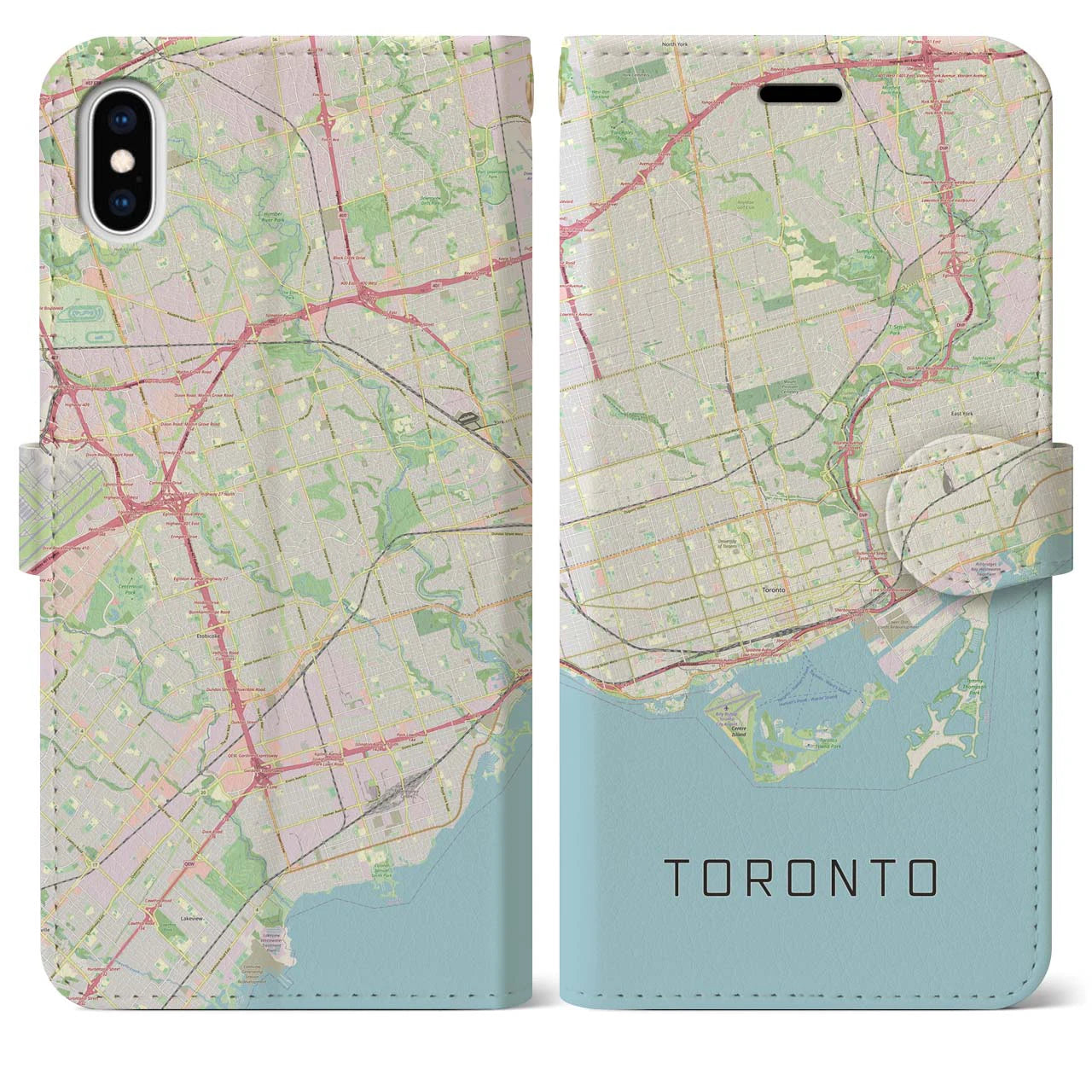 【トロント(カナダ)】地図柄iPhoneケース(手帳タイプ)ナチュラル・iPhone XS Max 用
