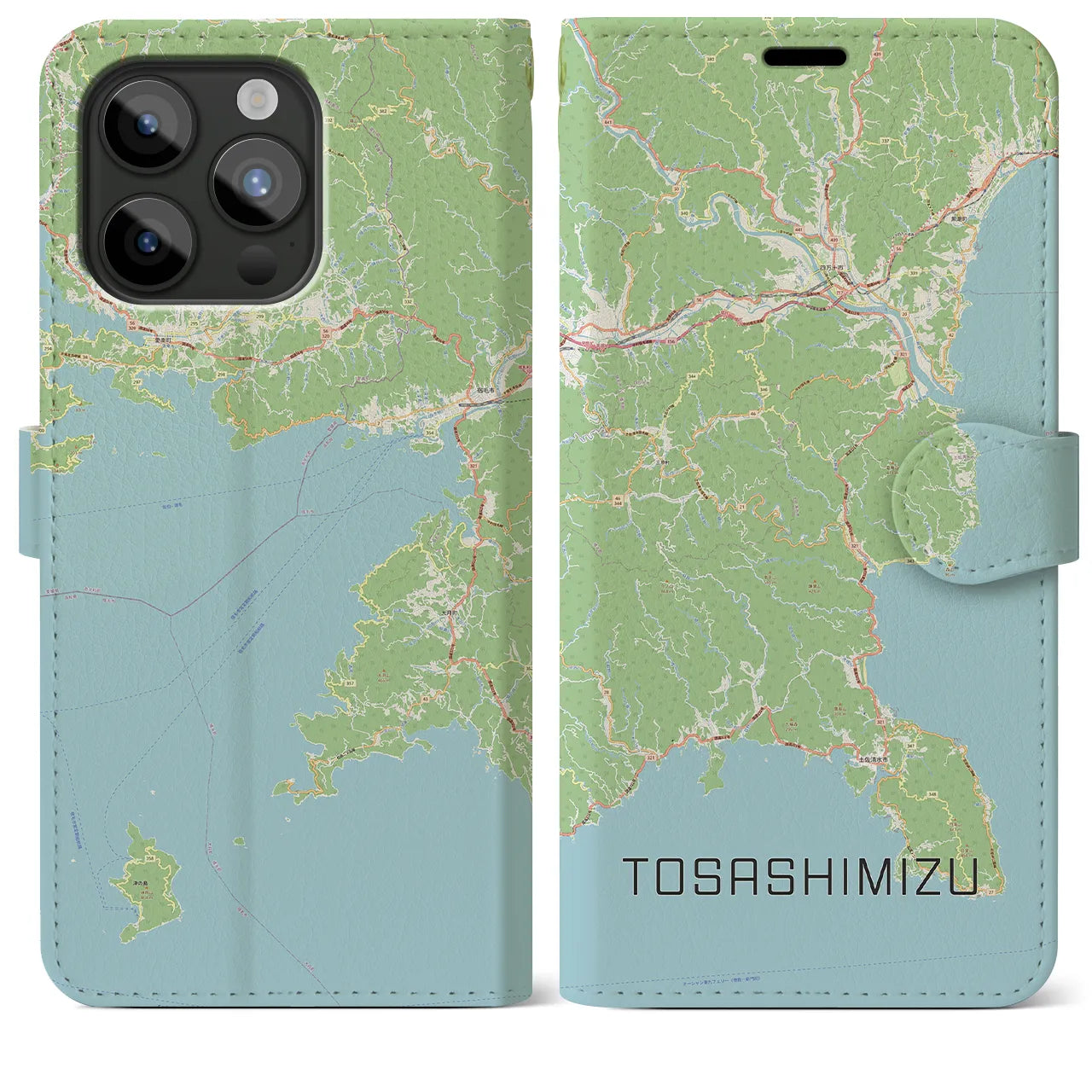 【土佐清水(高知県)】地図柄iPhoneケース(手帳タイプ)ナチュラル・iPhone 15 Pro Max 用