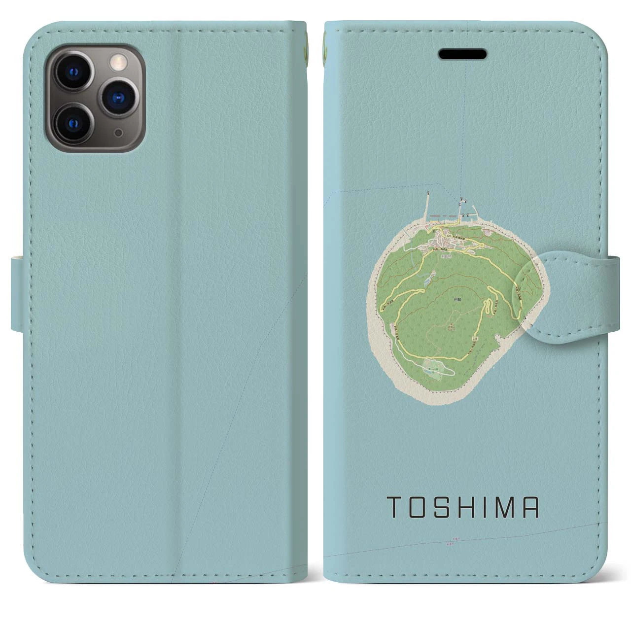 【利島(東京都)】地図柄iPhoneケース(手帳タイプ)ナチュラル・iPhone 11 Pro Max 用
