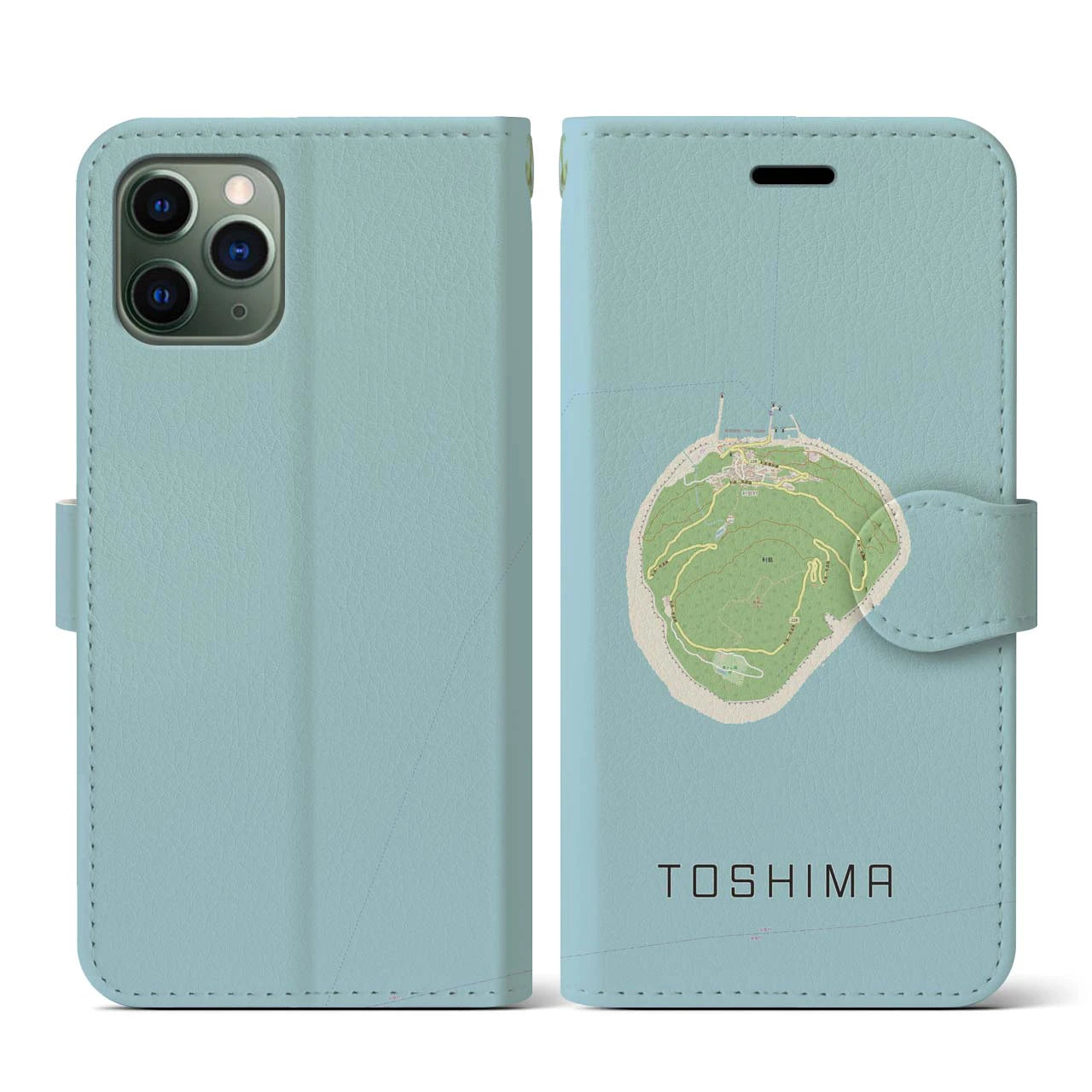 【利島(東京都)】地図柄iPhoneケース(手帳タイプ)ナチュラル・iPhone 11 Pro 用