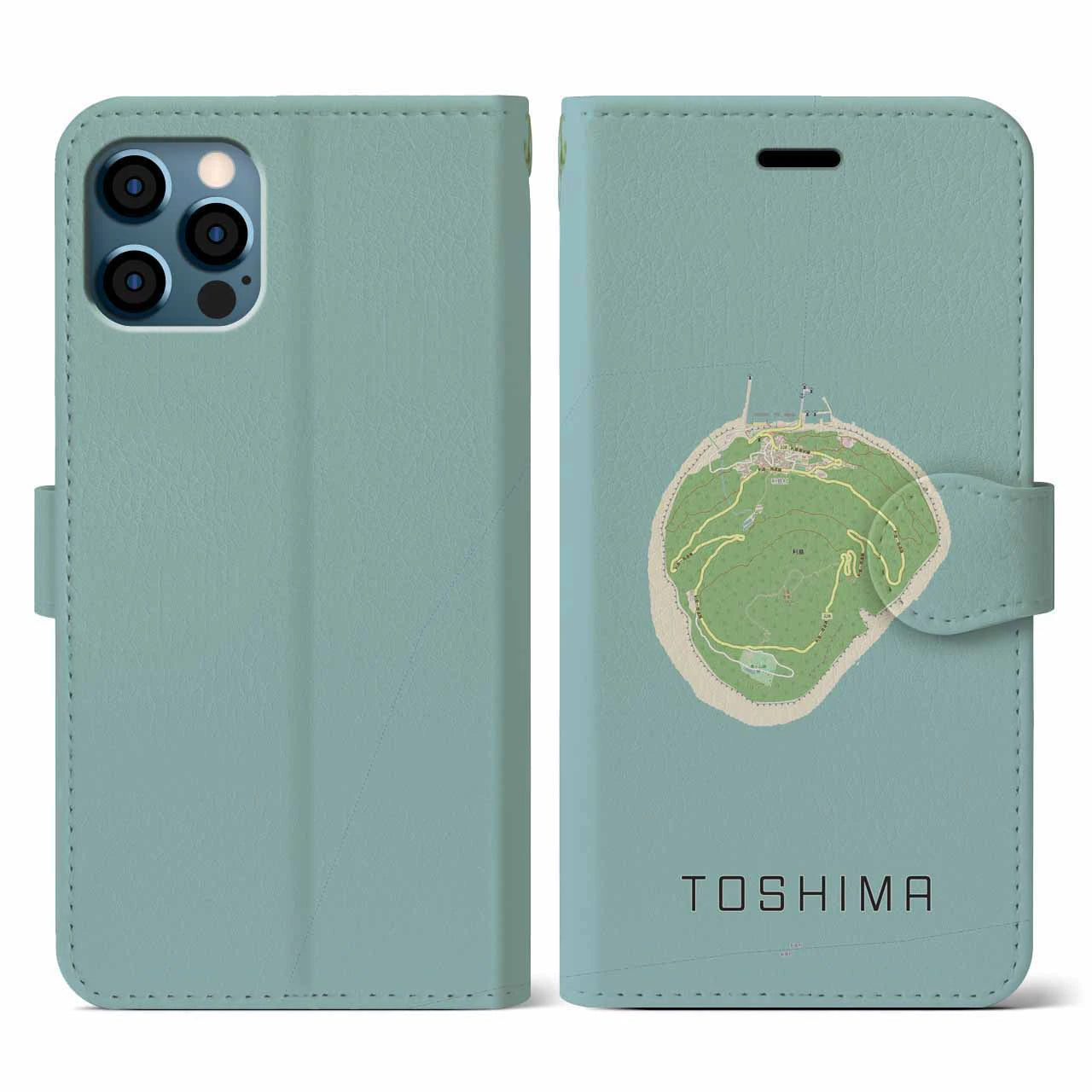【利島(東京都)】地図柄iPhoneケース(手帳タイプ)ナチュラル・iPhone 12 / 12 Pro 用