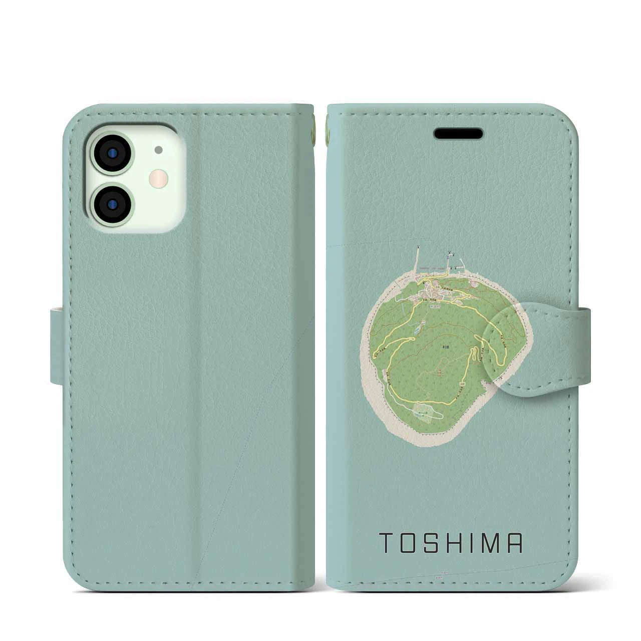 【利島(東京都)】地図柄iPhoneケース(手帳タイプ)ナチュラル・iPhone 12 mini 用