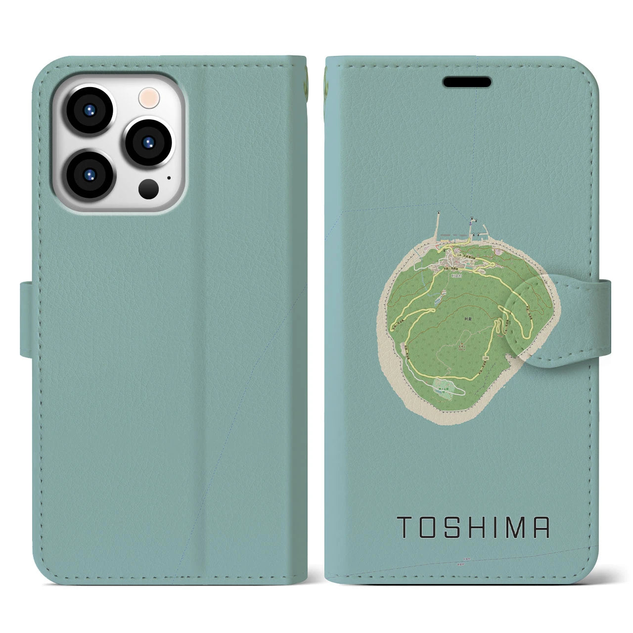 【利島(東京都)】地図柄iPhoneケース(手帳タイプ)ナチュラル・iPhone 13 Pro 用