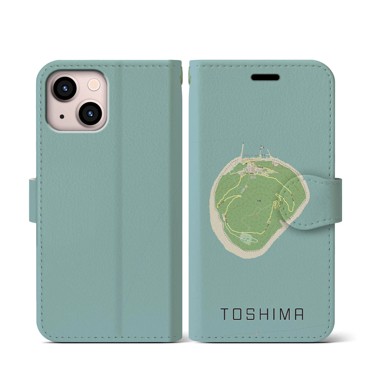 【利島(東京都)】地図柄iPhoneケース(手帳タイプ)ナチュラル・iPhone 13 mini 用
