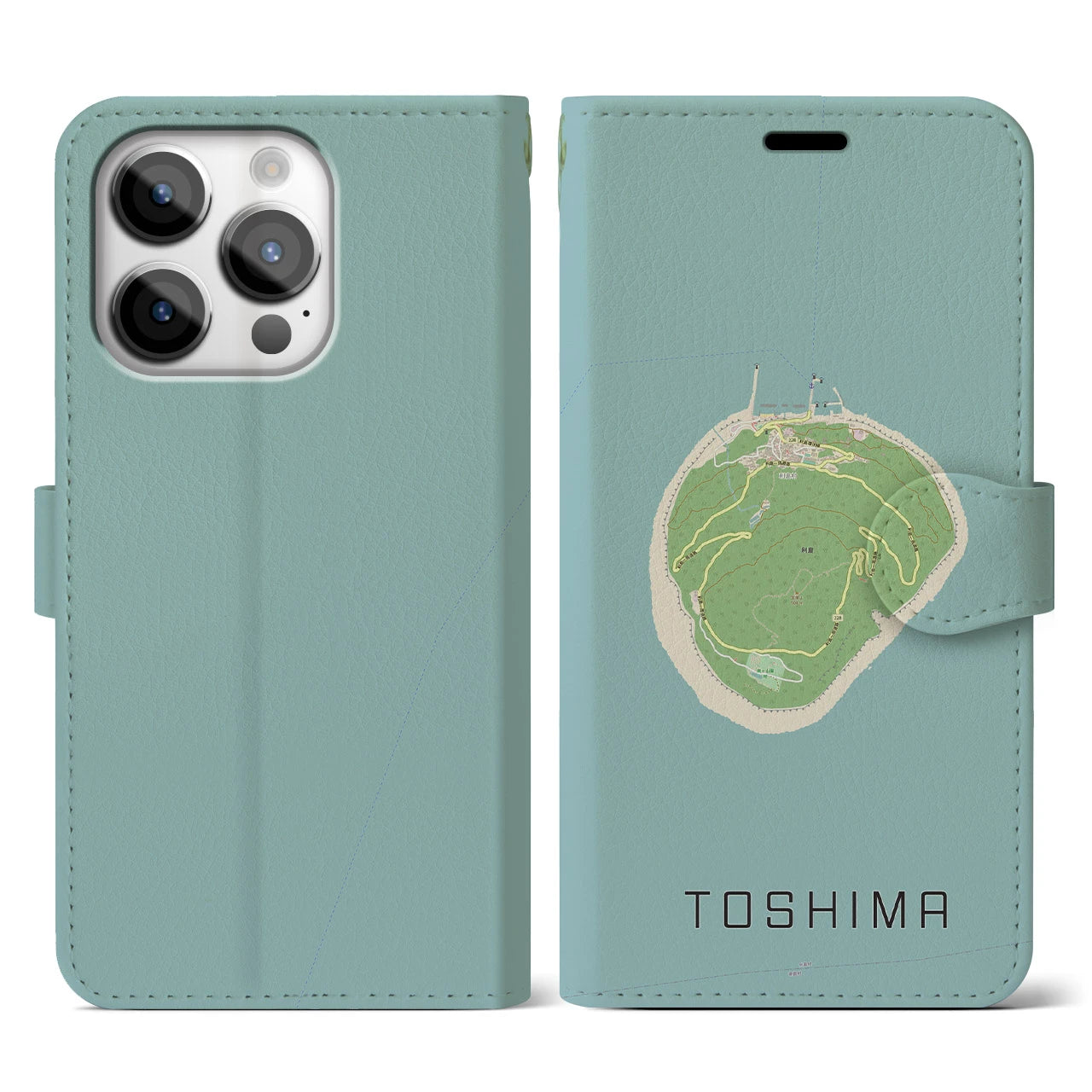 【利島(東京都)】地図柄iPhoneケース(手帳タイプ)ナチュラル・iPhone 14 Pro 用