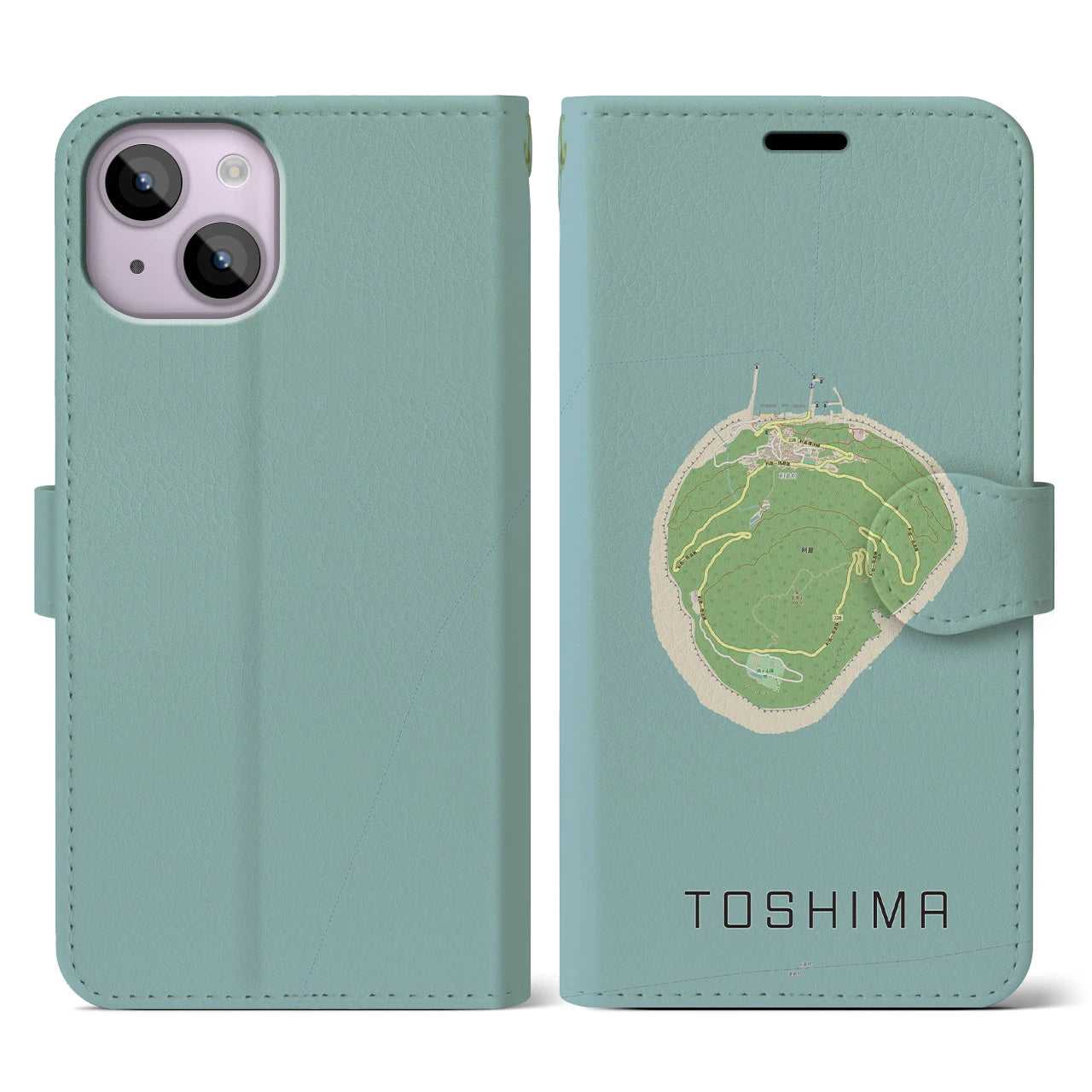 【利島(東京都)】地図柄iPhoneケース(手帳タイプ)ナチュラル・iPhone 14 用