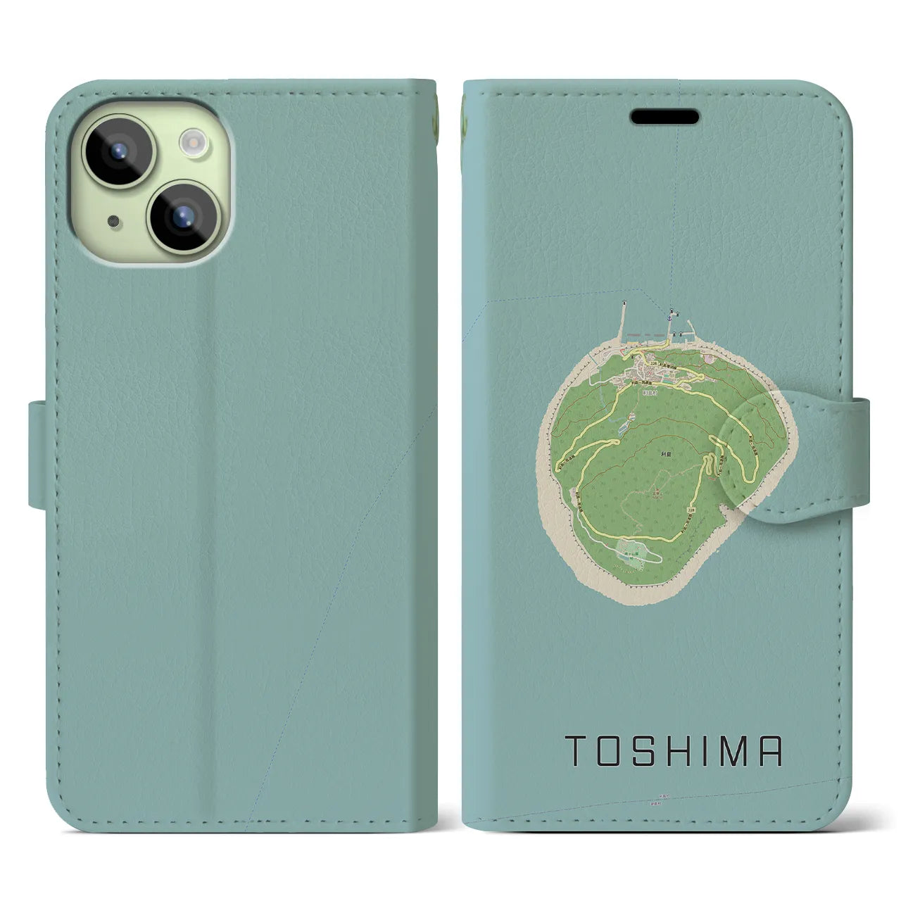 【利島(東京都)】地図柄iPhoneケース(手帳タイプ)ナチュラル・iPhone 15 用