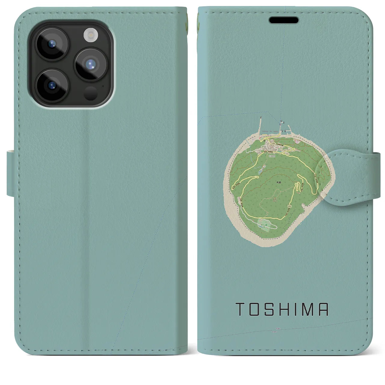 【利島(東京都)】地図柄iPhoneケース(手帳タイプ)ナチュラル・iPhone 15 Pro Max 用