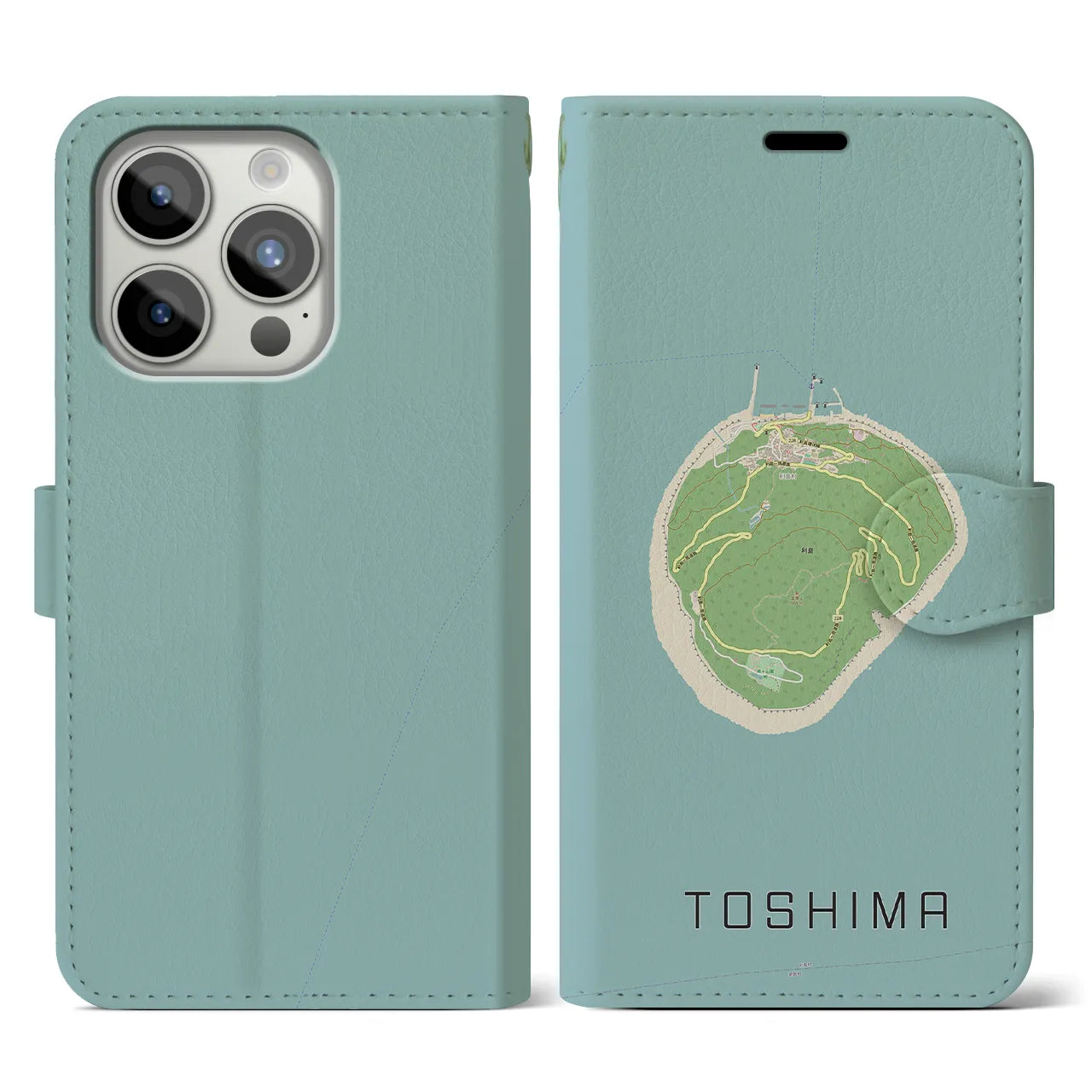 【利島(東京都)】地図柄iPhoneケース(手帳タイプ)ナチュラル・iPhone 15 Pro 用