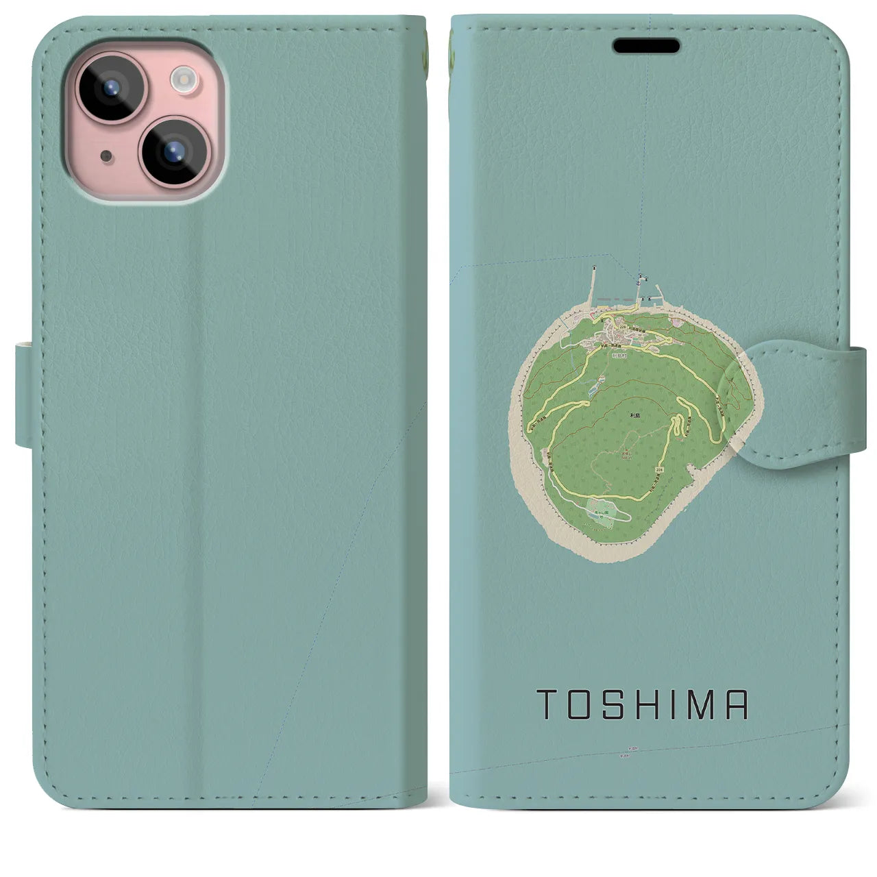 【利島(東京都)】地図柄iPhoneケース(手帳タイプ)ナチュラル・iPhone 15 Plus 用