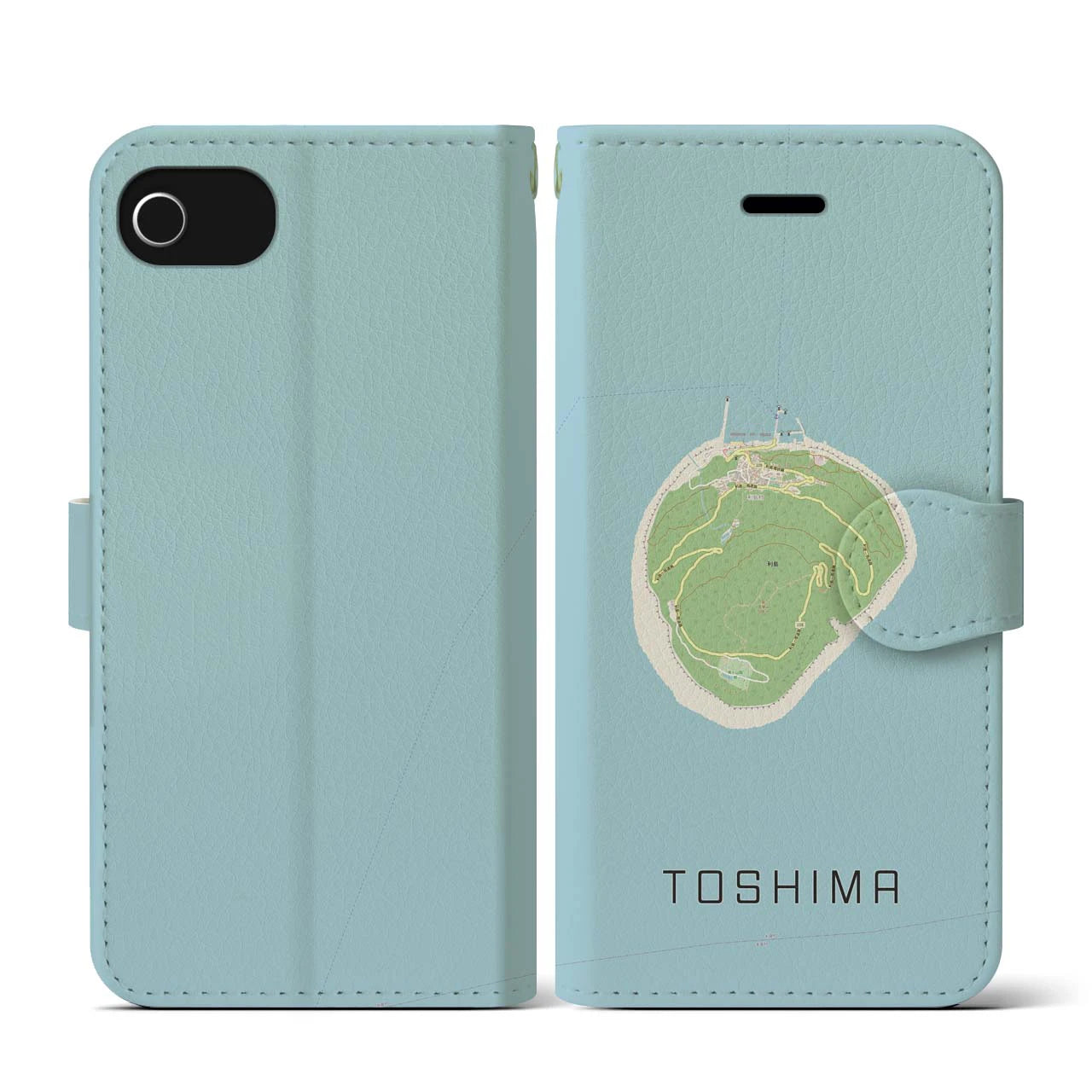 【利島(東京都)】地図柄iPhoneケース(手帳タイプ)ナチュラル・iPhone SE(第3 / 第2世代) / 8 / 7 / 6s / 6 用