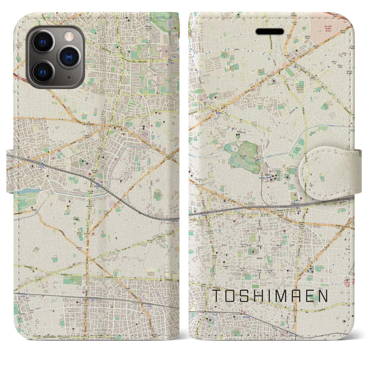 【豊島園(東京都)】地図柄iPhoneケース(手帳タイプ)ナチュラル・iPhone 11 Pro Max 用