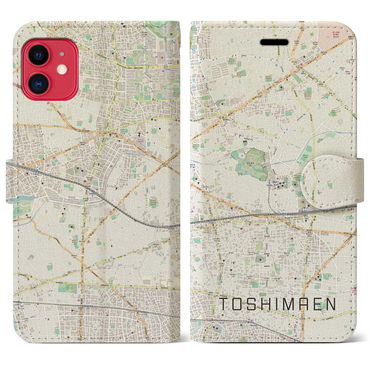 【豊島園(東京都)】地図柄iPhoneケース(手帳タイプ)ナチュラル・iPhone 11 用